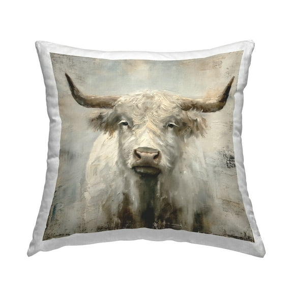 Stupell Industries Fluffy Longhorn Cattle Decorative Printed Throw Pillow Design by Steve Huntziker.