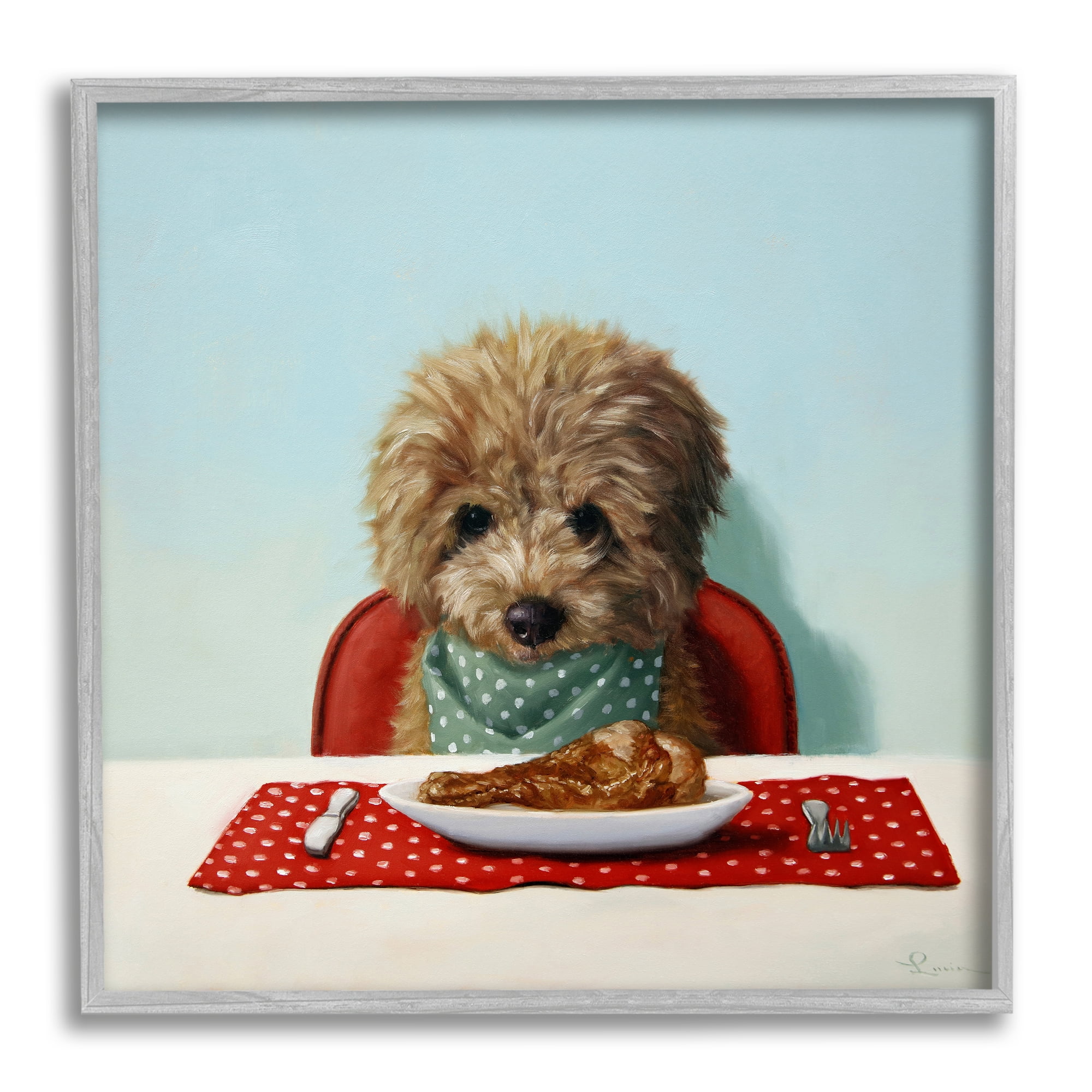 Stupell Industries Fluffy Pet Dog At Dinner Table Turkey Leg, 12 x 12, Design by Lucia Heffernan