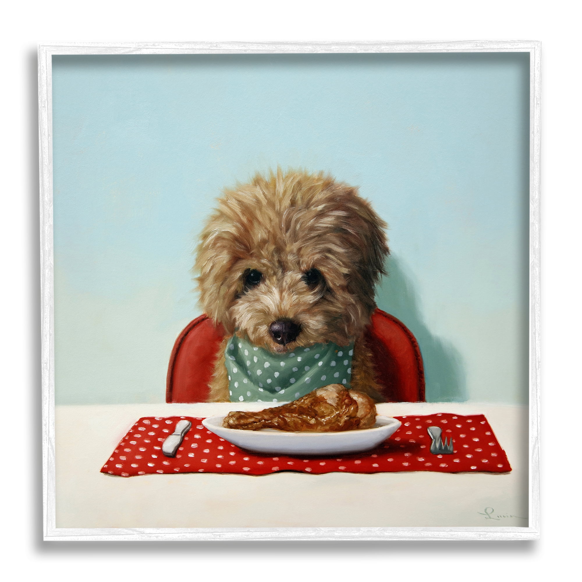Stupell Industries Fluffy Pet Dog At Dinner Table Turkey Leg, 24 x 24, Design by Lucia Heffernan