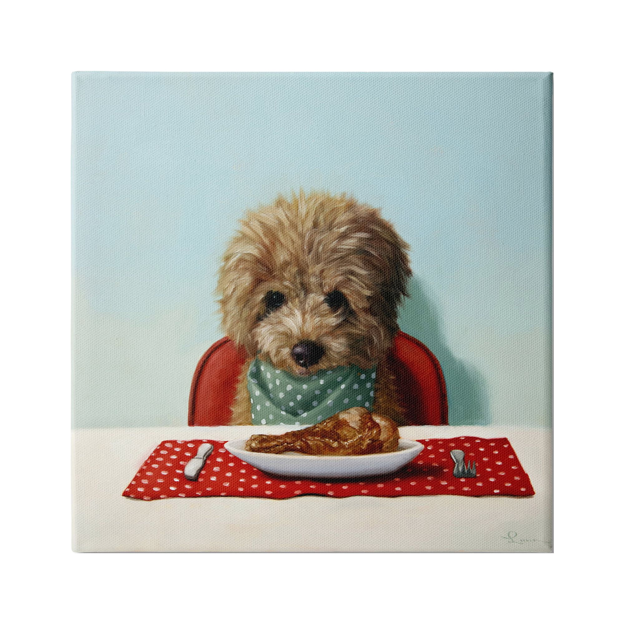 Stupell Industries Fluffy Pet Dog At Dinner Table Turkey Leg, 24 x 24, Design by Lucia Heffernan