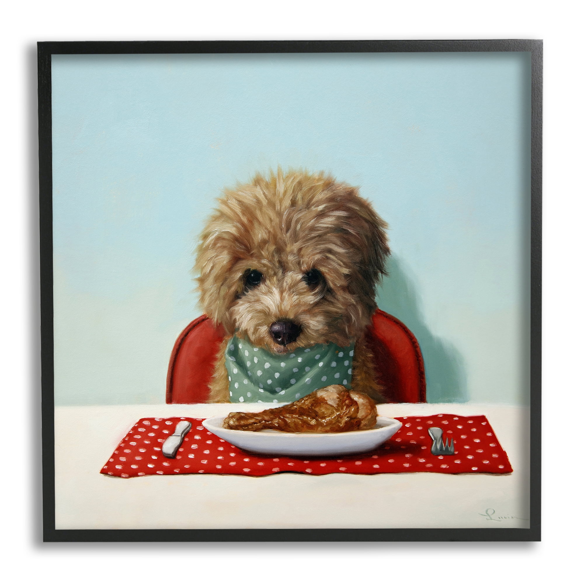 Stupell Industries Fluffy Pet Dog At Dinner Table Turkey Leg, 24 x 24, Design by Lucia Heffernan