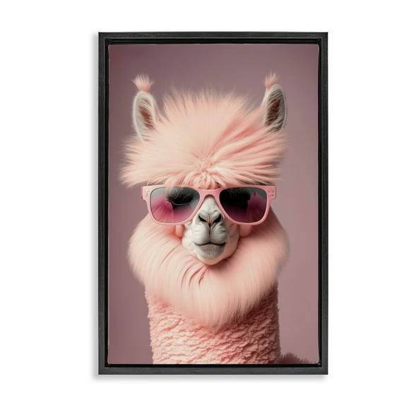 Stupell Industries Fluffy Pink Glam Alpaca Animals & Insects Painting Black Floater Framed Canvas Art Print Wall Art, 17 x 25