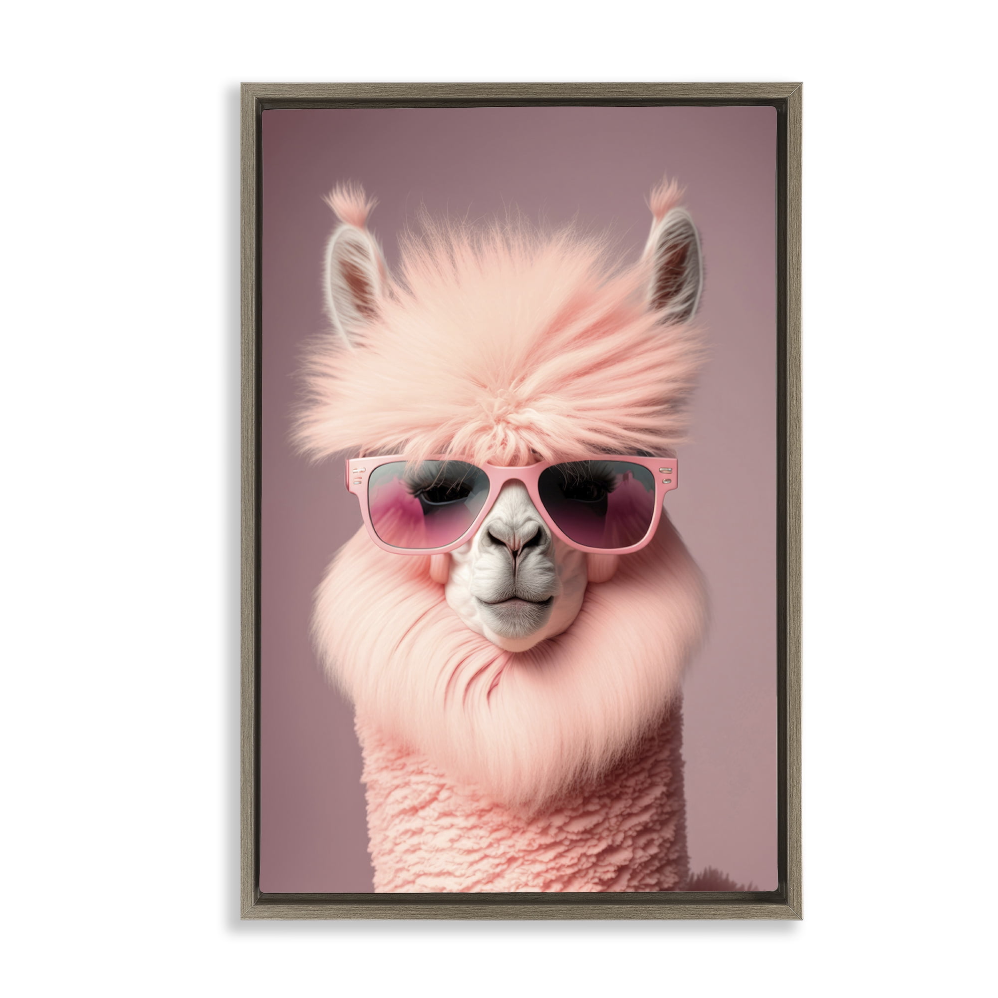 Stupell Industries Fluffy Pink Glam Alpaca Animals & Insects Painting Brown Floater Framed Canvas Art Print Wall Art, 21 x 31