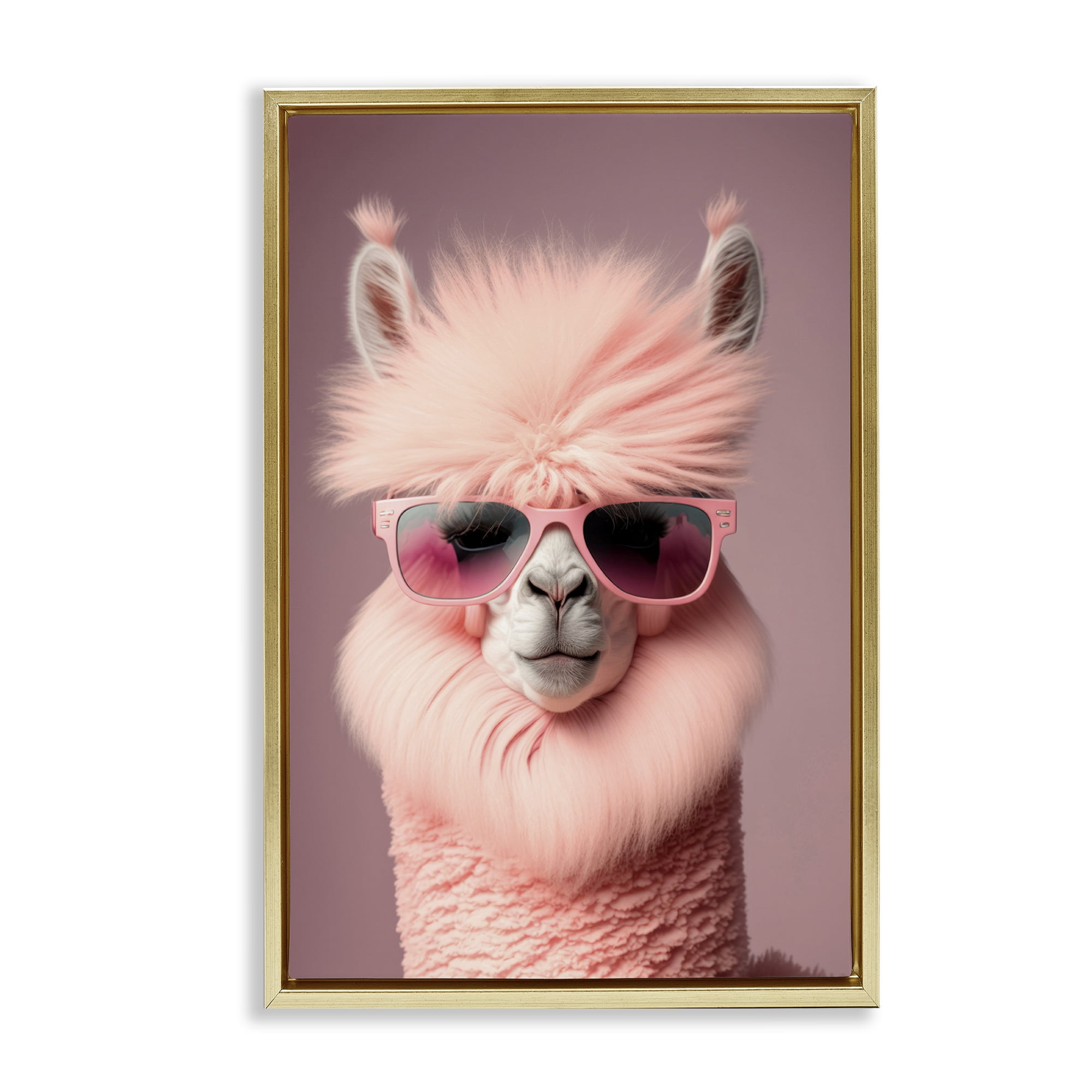 Stupell Industries Fluffy Pink Glam Alpaca Animals & Insects Painting Gold Floater Framed Canvas Art Print Wall Art, 17 x 25