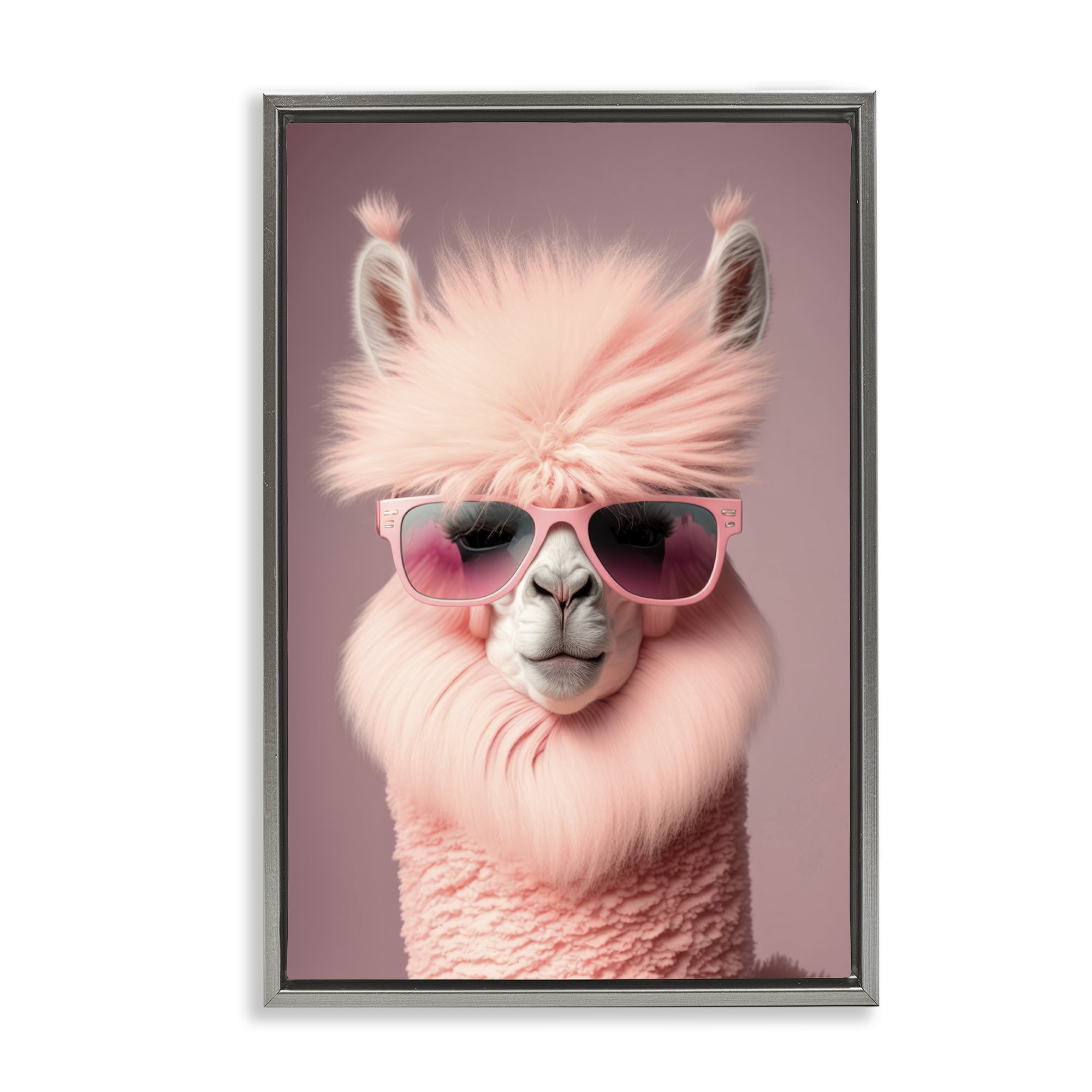 Stupell Industries Fluffy Pink Glam Alpaca Animals & Insects Painting Gray Floater Framed Canvas Art Print Wall Art, 17 x 25