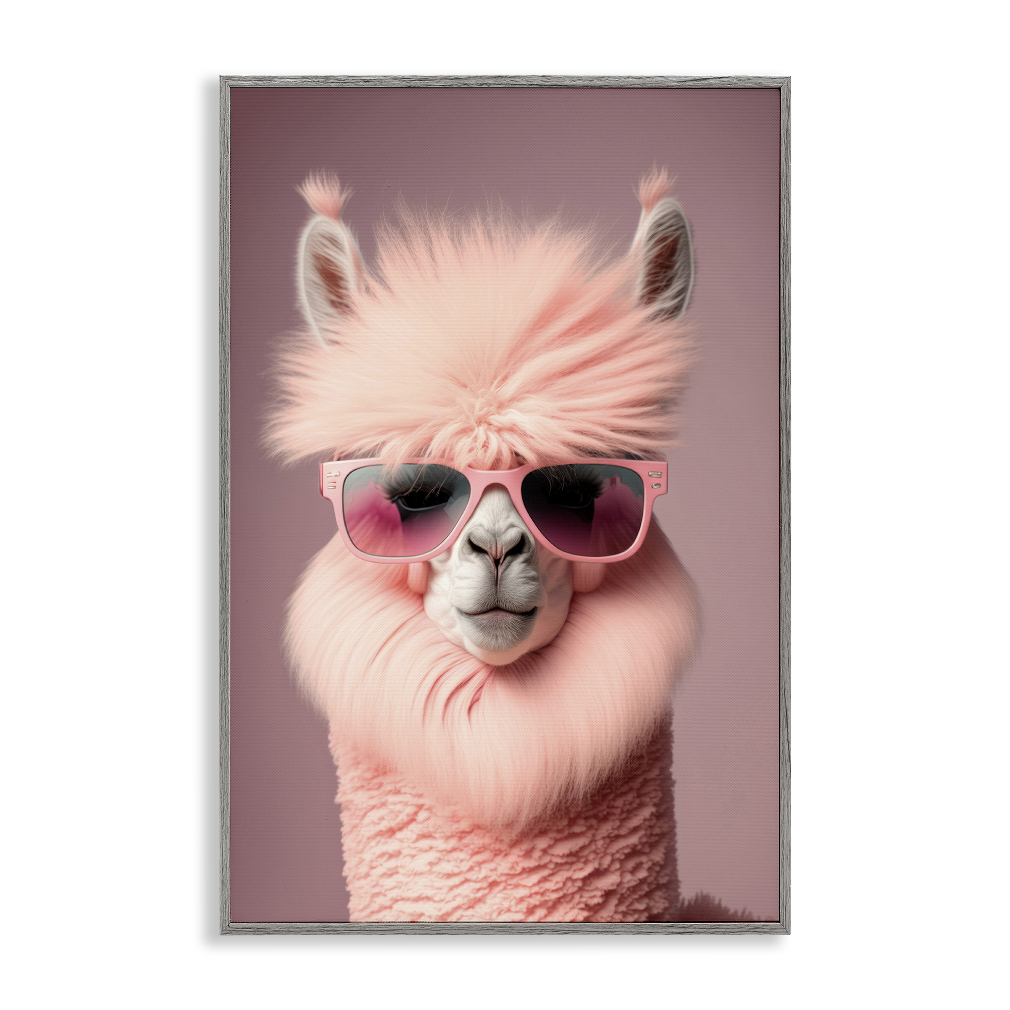 Stupell Industries Fluffy Pink Glam Alpaca Animals & Insects Painting Gray Framed Art Print Wall Art, 16 x 24