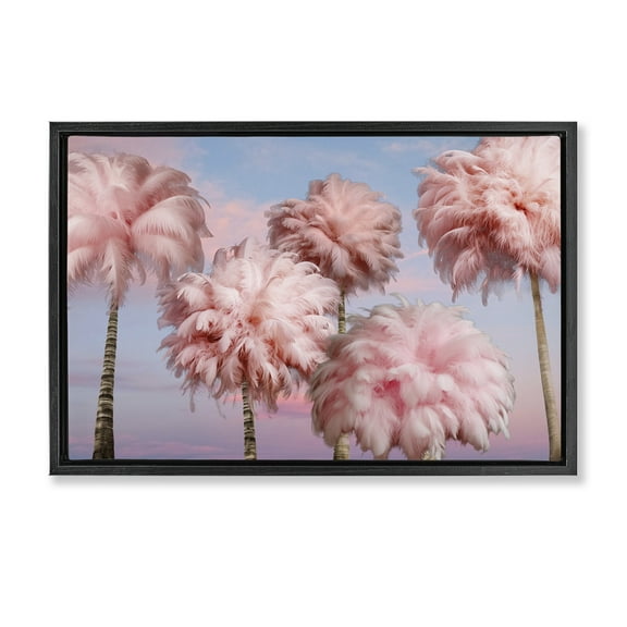 Stupell Industries Fluffy Pink Palm Trees Botanical & Floral Painting Black Floater Framed Canvas Art Print Wall Art, 25 x 17