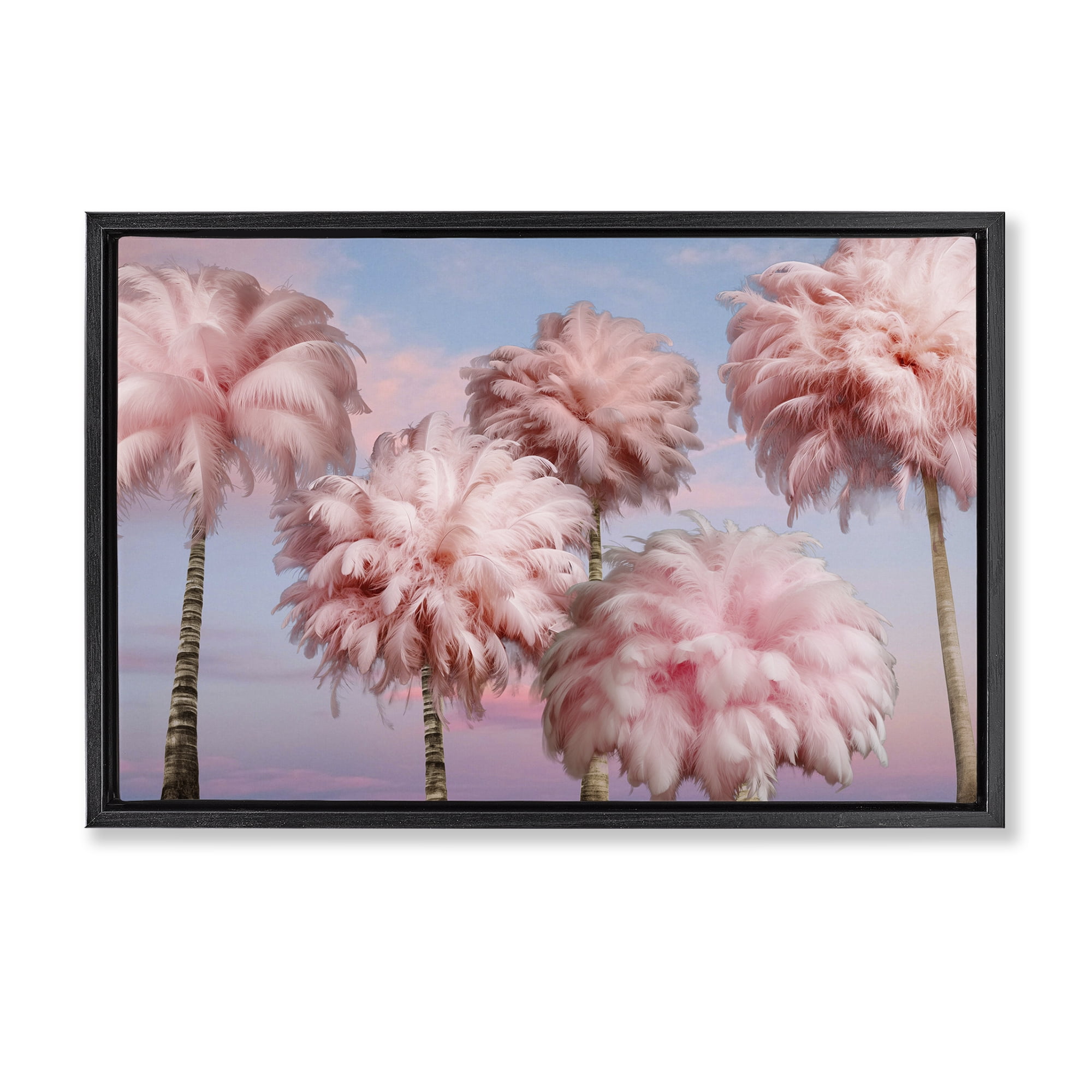 Stupell Industries Fluffy Pink Palm Trees Botanical & Floral Painting Black Floater Framed Canvas Art Print Wall Art, 31 x 21