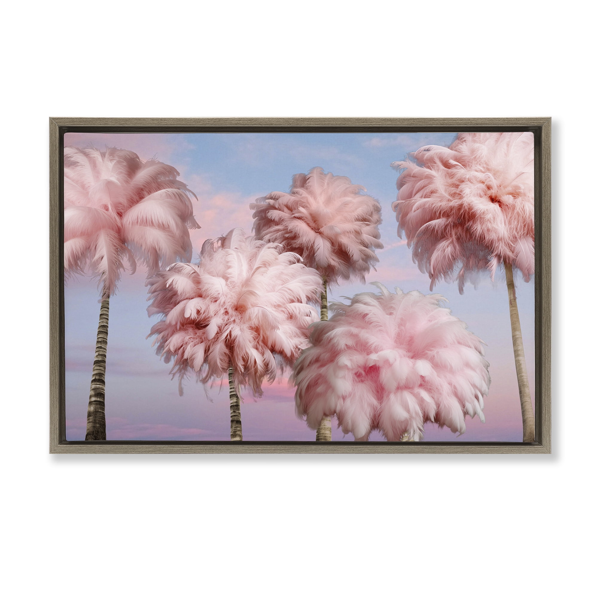 Stupell Industries Fluffy Pink Palm Trees Botanical & Floral Painting Brown Floater Framed Canvas Art Print Wall Art, 25 x 17