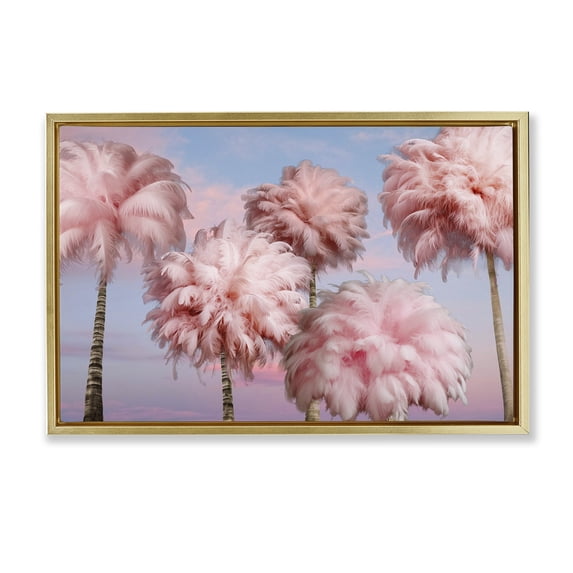Stupell Industries Fluffy Pink Palm Trees Botanical & Floral Painting Gold Floater Framed Canvas Art Print Wall Art, 25 x 17