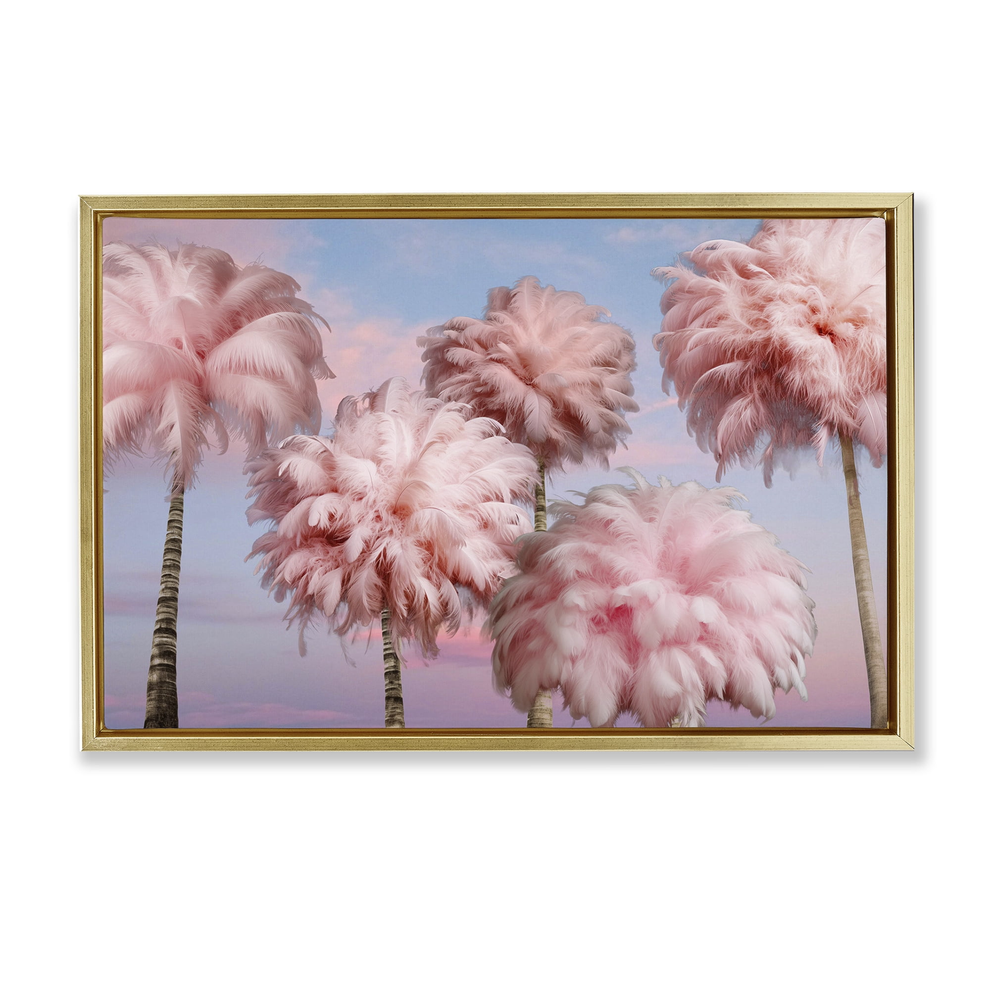 Stupell Industries Fluffy Pink Palm Trees Botanical & Floral Painting Gold Floater Framed Canvas Art Print Wall Art, 31 x 21