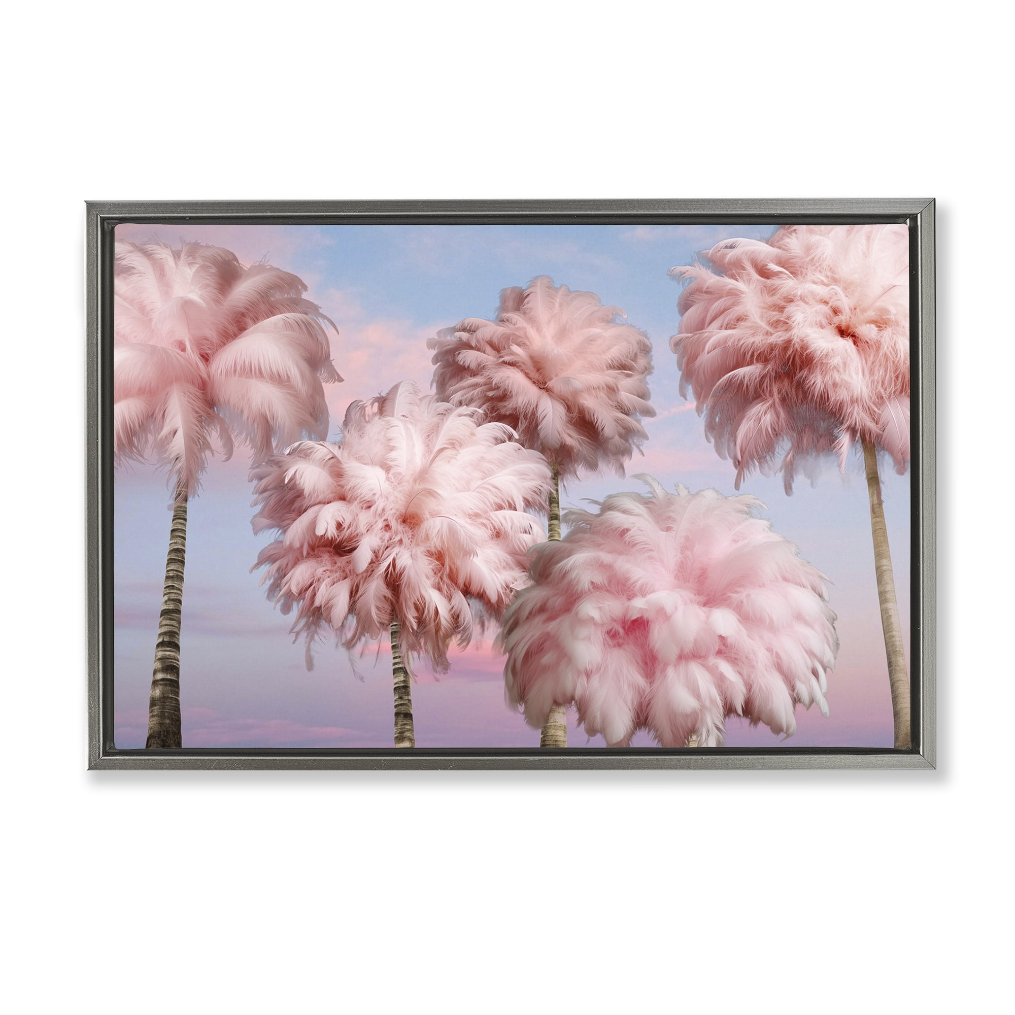 Stupell Industries Fluffy Pink Palm Trees Botanical & Floral Painting Gray Floater Framed Canvas Art Print Wall Art, 25 x 17