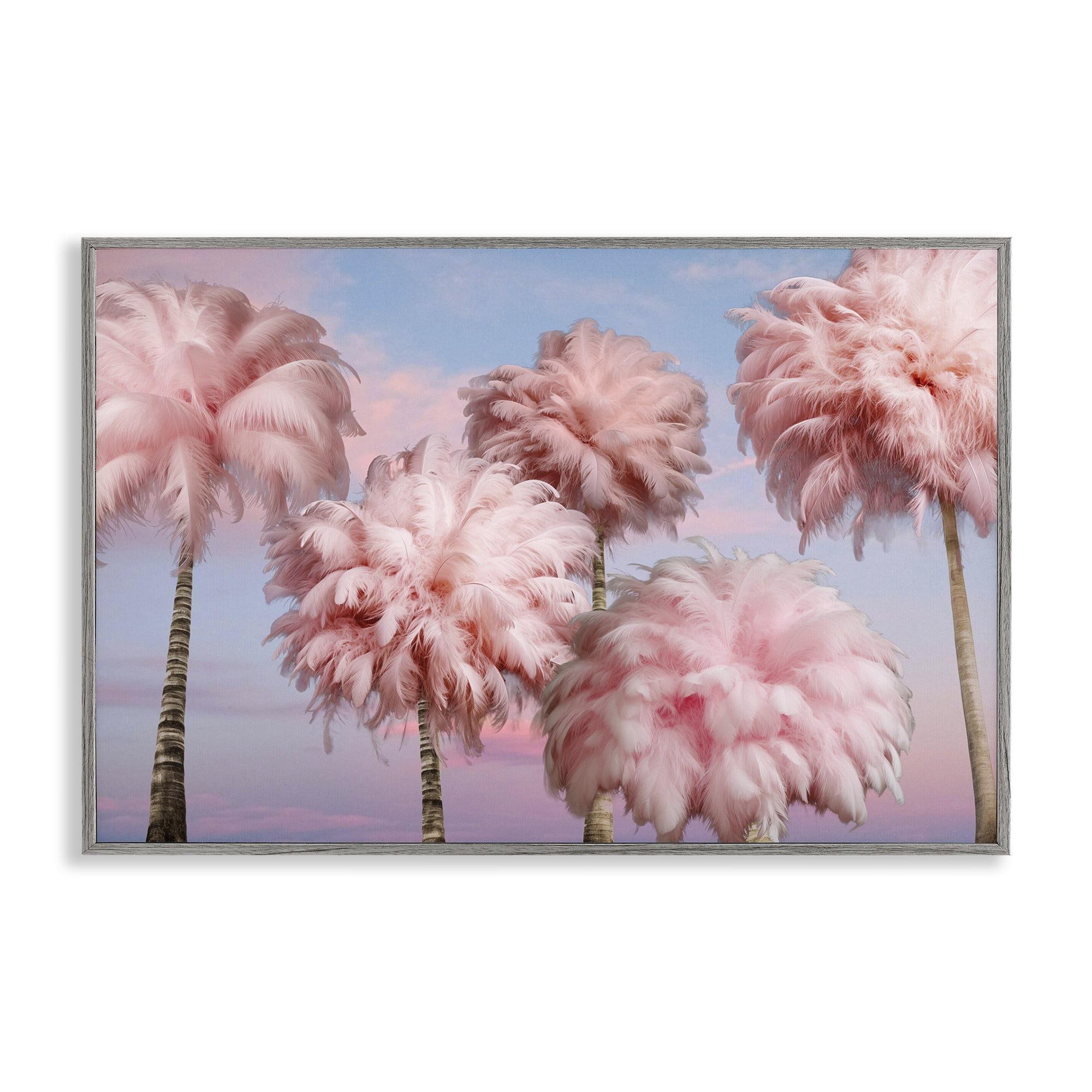 Stupell Industries Fluffy Pink Palm Trees Botanical & Floral Painting Gray Framed Art Print Wall Art, 18 x 12