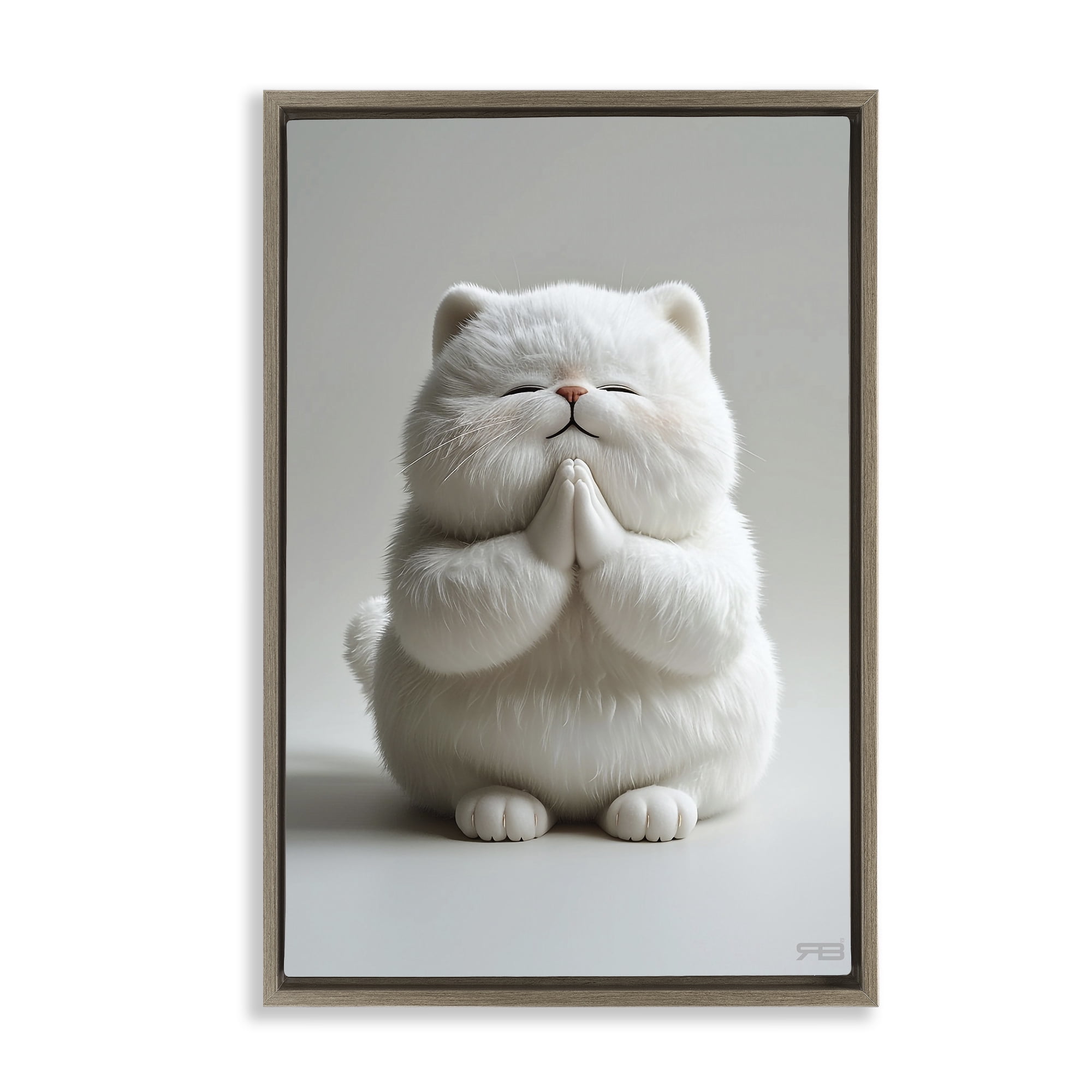 Stupell Industries Fluffy Praying Cat Animals & Insects Painting Brown Floater Framed Canvas Art Print Wall Art, 17 x 25