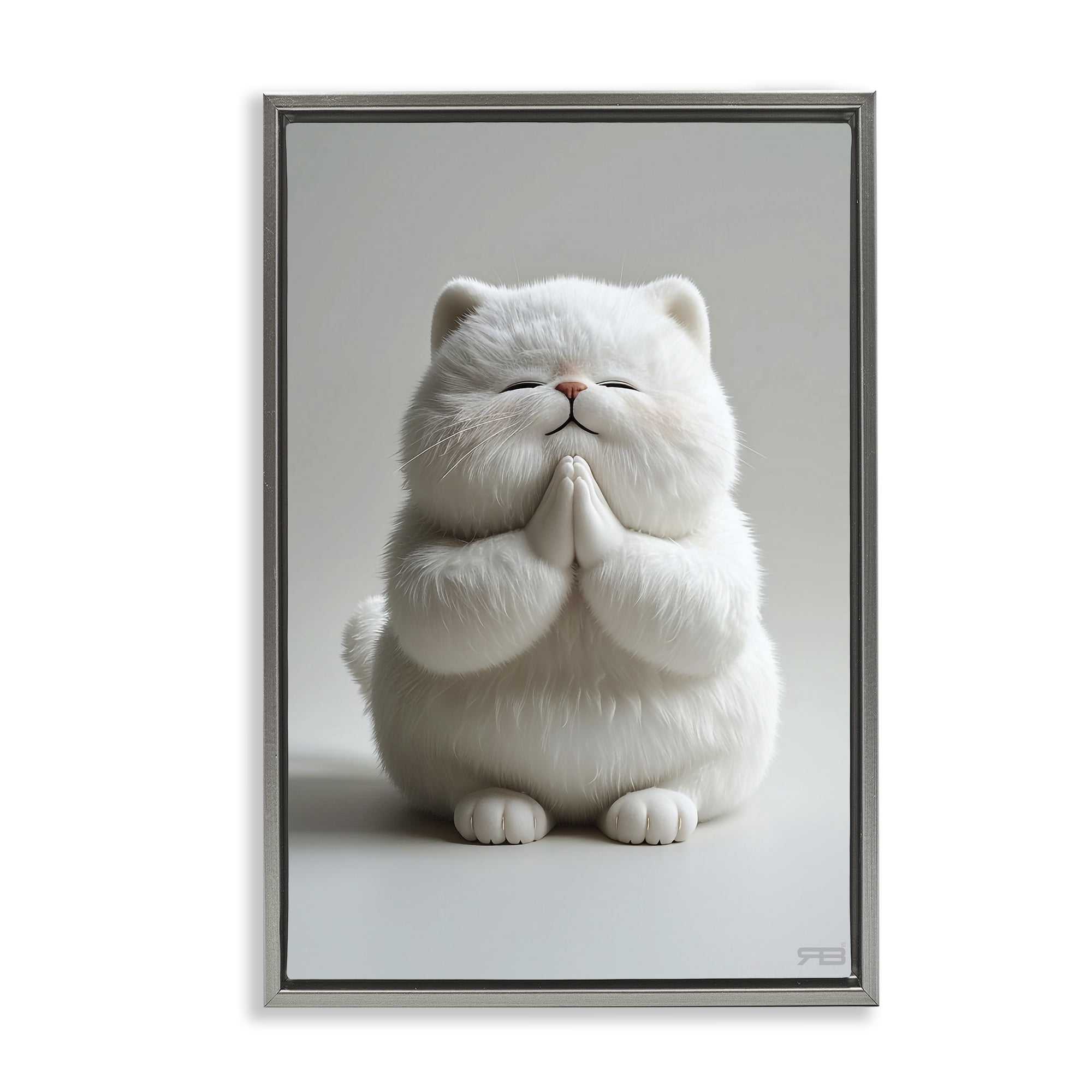 Stupell Industries Fluffy Praying Cat Animals & Insects Painting Gray Floater Framed Canvas Art Print Wall Art, 21 x 31