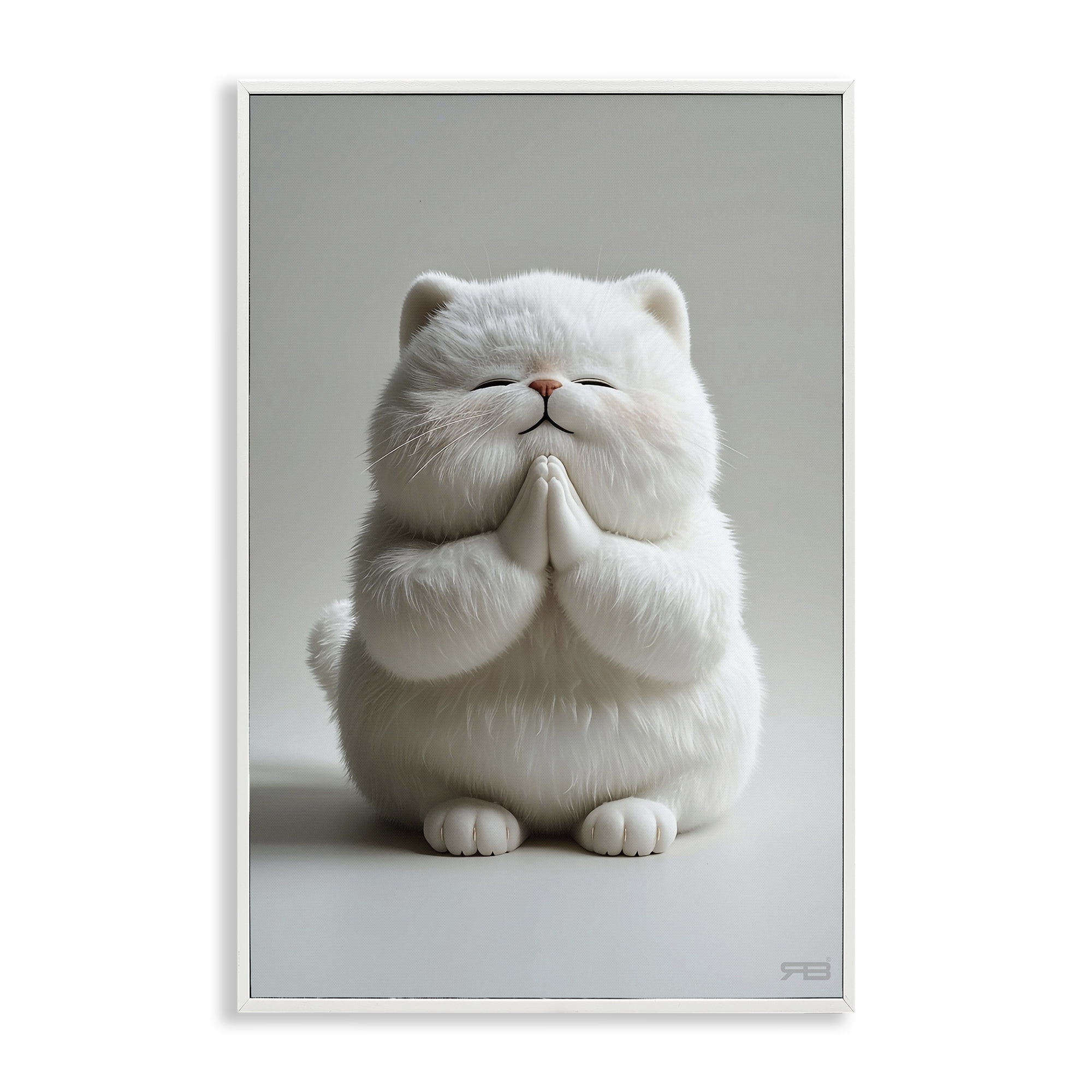 Stupell Industries Fluffy Praying Cat Animals & Insects Painting White Framed Art Print Wall Art, 20 x 30