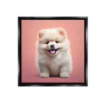 Stupell Industries Fluffy Puppy on Pink Animals & Insects Painting Black Floater Framed Canvas Art Print Wall Art, 18 x 18