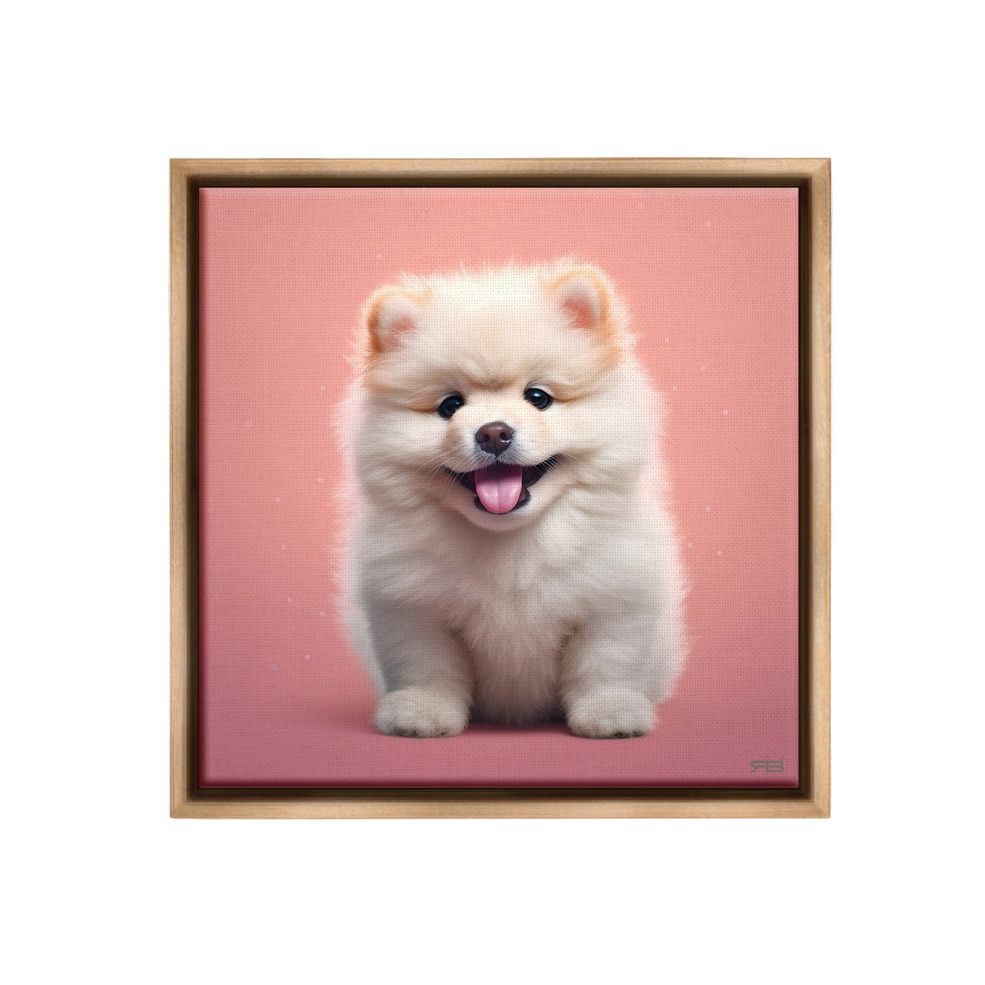 Stupell Industries Fluffy Puppy on Pink Animals & Insects Painting Brown Floater Framed Canvas Art Print Wall Art, 25 x 25