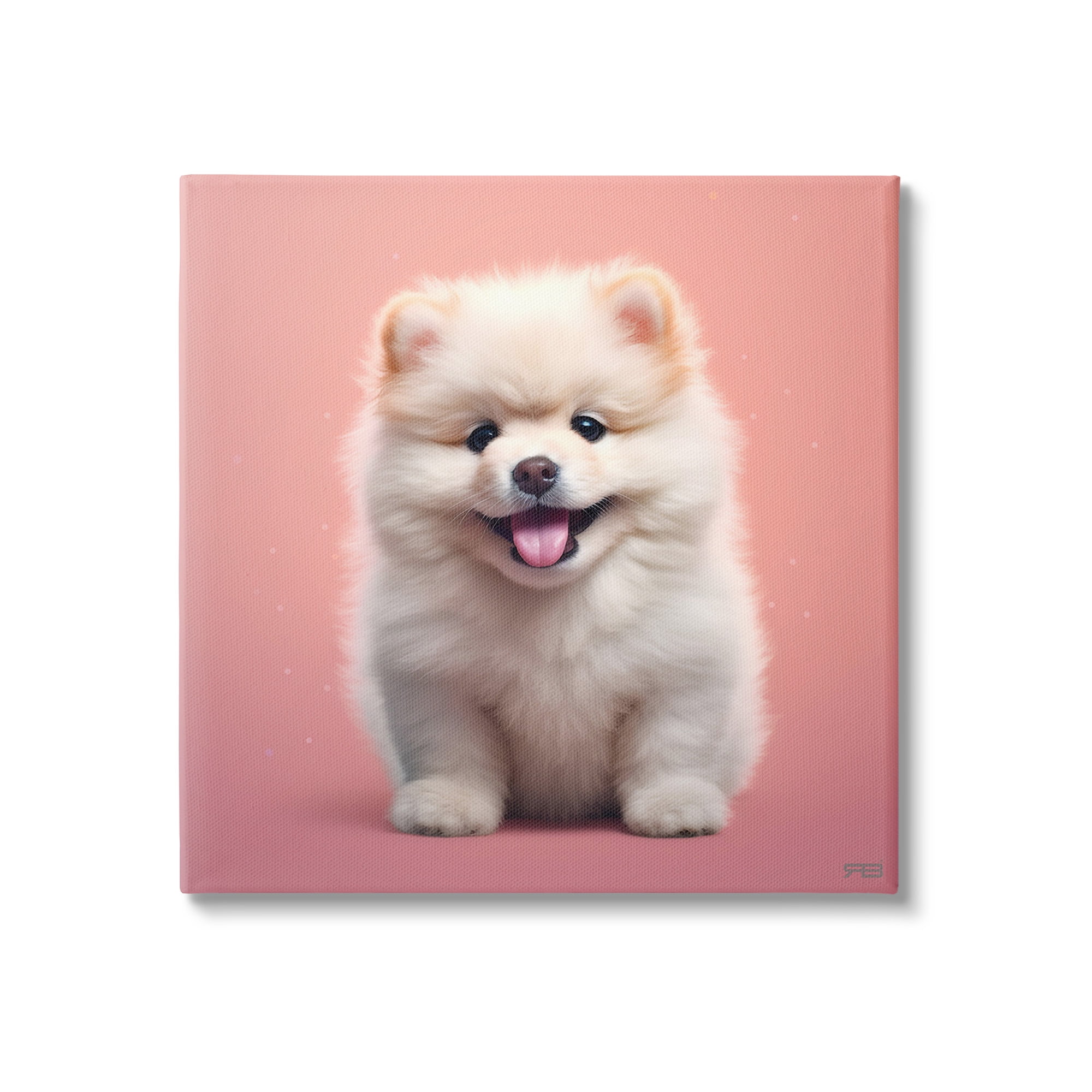 Stupell Industries Fluffy Puppy on Pink Animals & Insects Painting Gallery Wrapped Canvas Art Print Wall Art, 17 x 17
