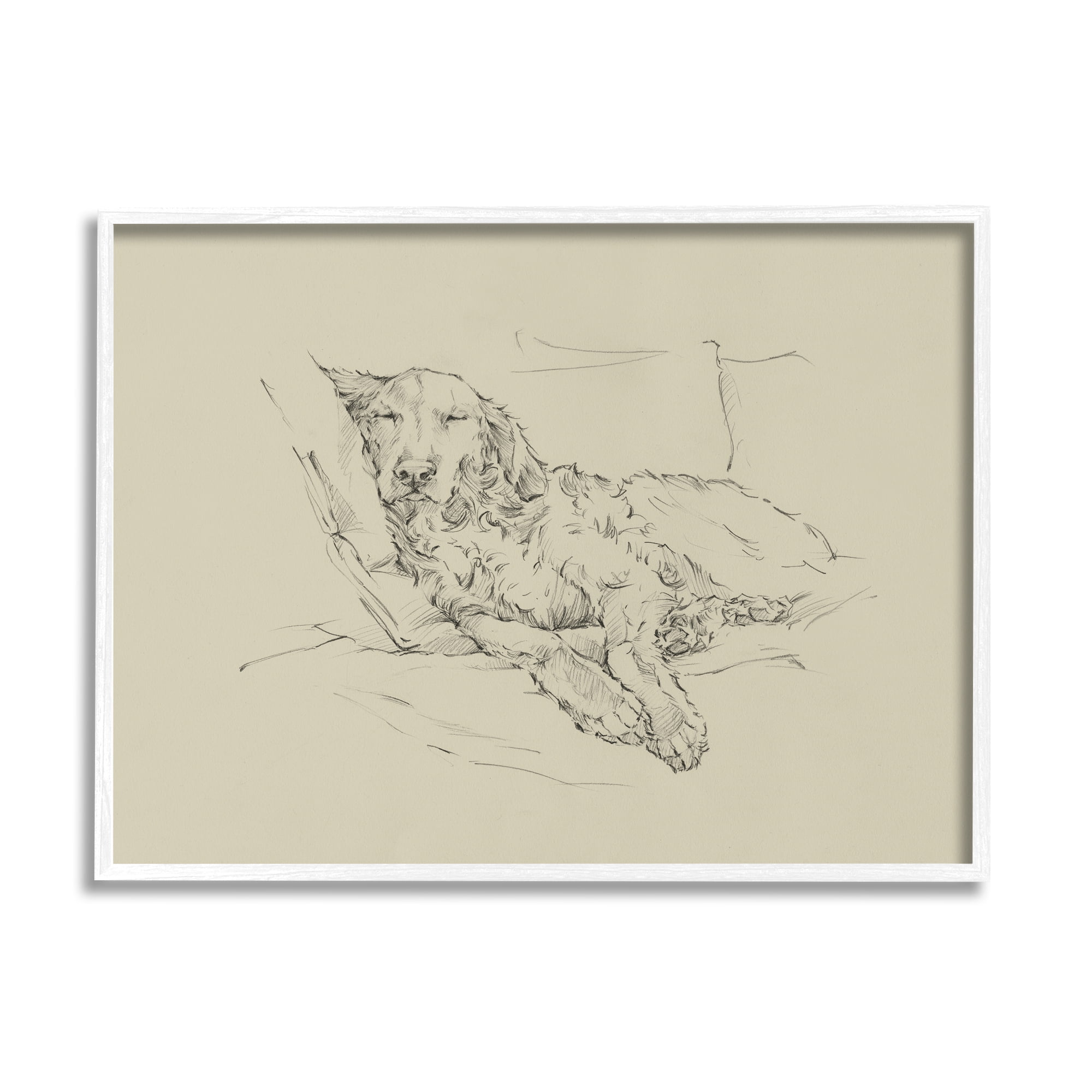 Stupell Industries Fluffy Retriever Napping Cushions Casual Monochromatic Dog Sketch,20 x 16, Design by Ethan Harper
