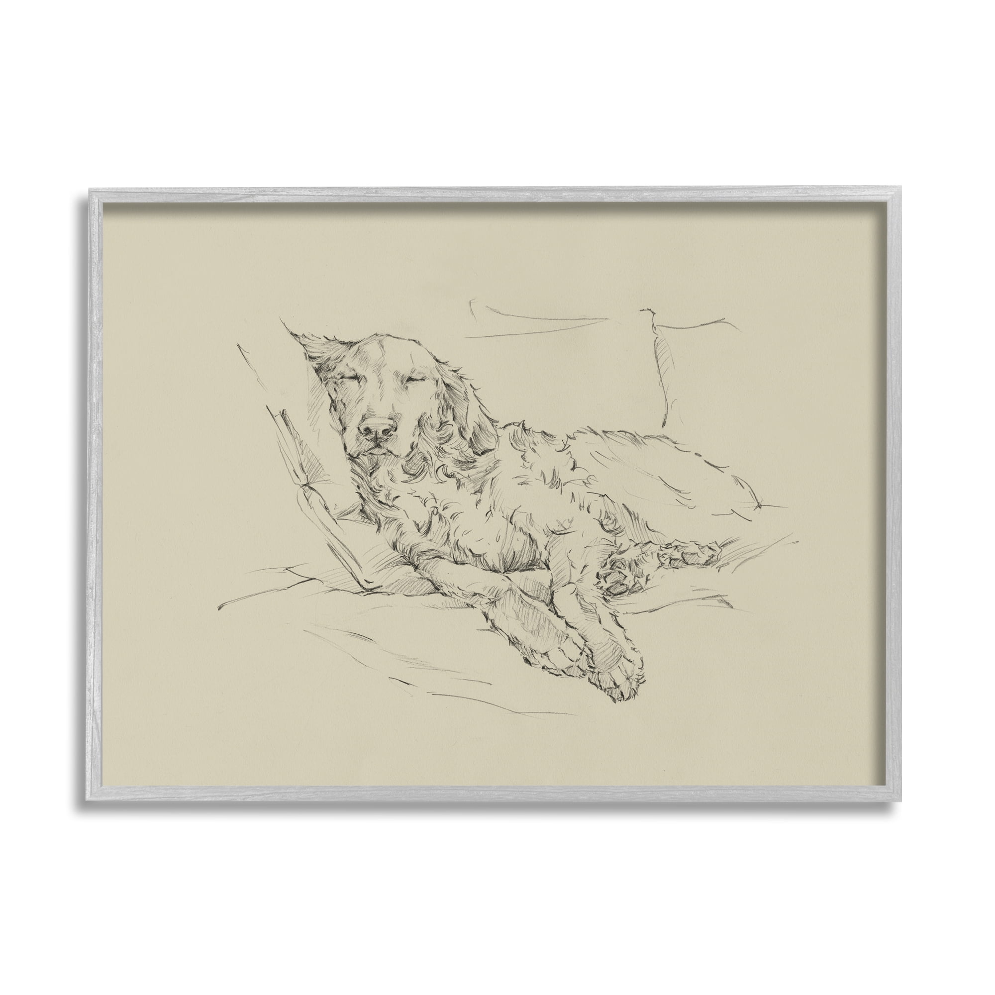 Stupell Industries Fluffy Retriever Napping Cushions Casual Monochromatic Dog Sketch,30 x 24, Design by Ethan Harper