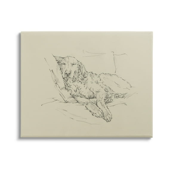 Stupell Industries Fluffy Retriever Napping Cushions Casual Monochromatic Dog Sketch,40 x 30, Design by Ethan Harper