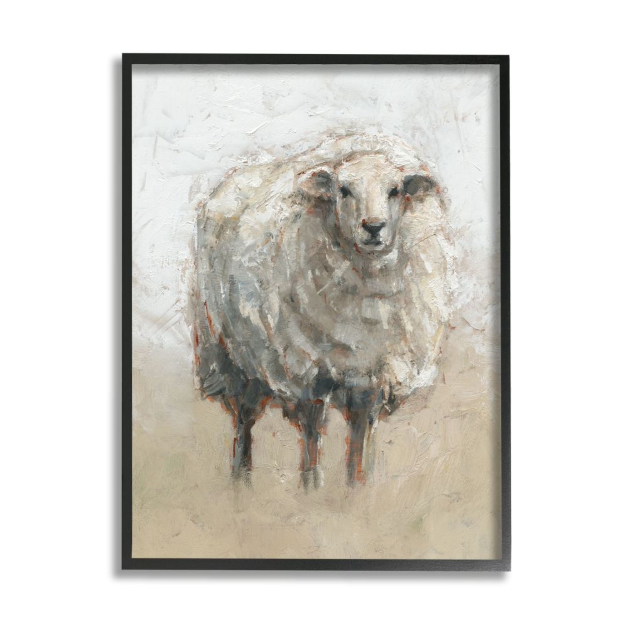 Stupell Industries Fluffy Sheep Farm Animal Beige Tan Painting Design by Ethan Harper, 16" x 20", Black Framed