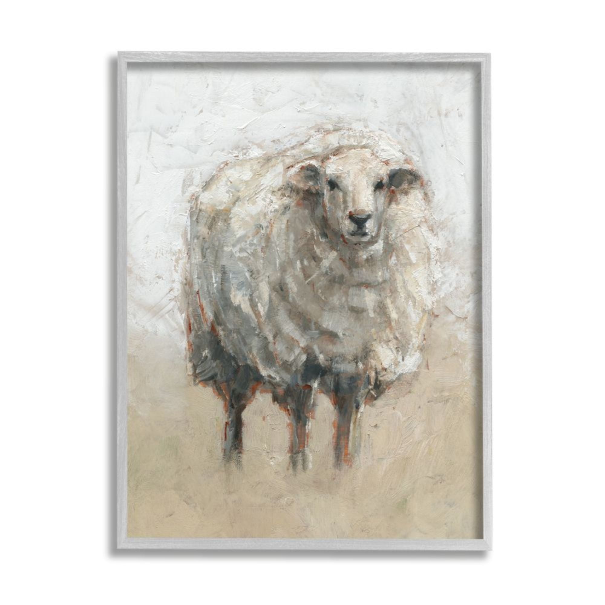 Stupell Industries Fluffy Sheep Farm Animal Beige Tan Painting Design by Ethan Harper, 16" x 20", Gray Framed