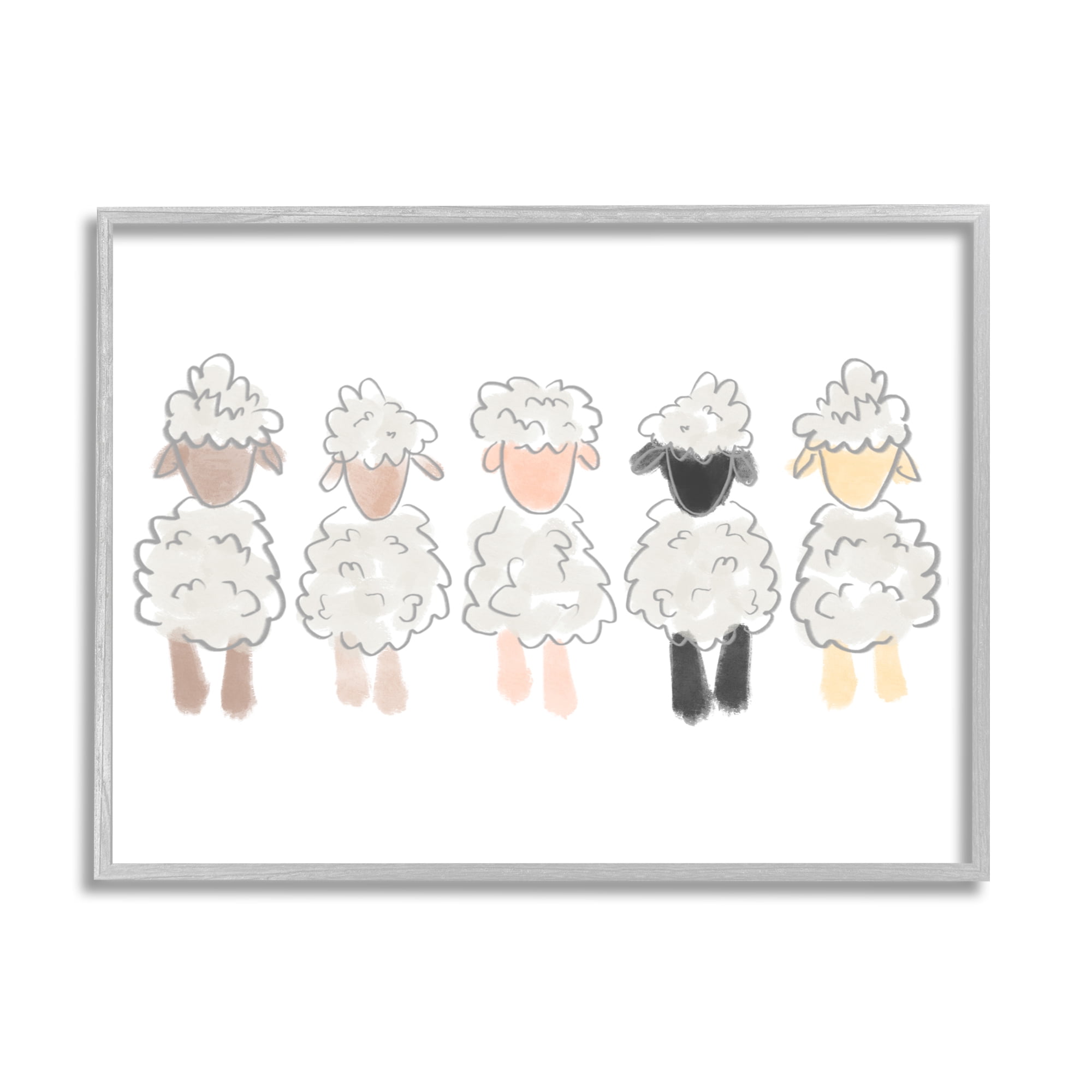 Stupell Industries Fluffy Soft Sheep Farm Animal Nursery Drawing Framed Wall Art, 14 x 11, Design by Anna Whitham