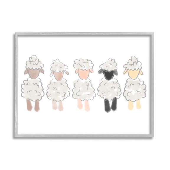 Stupell Industries Fluffy Soft Sheep Farm Animal Nursery Drawing Framed Wall Art, 14 x 11, Design by Anna Whitham