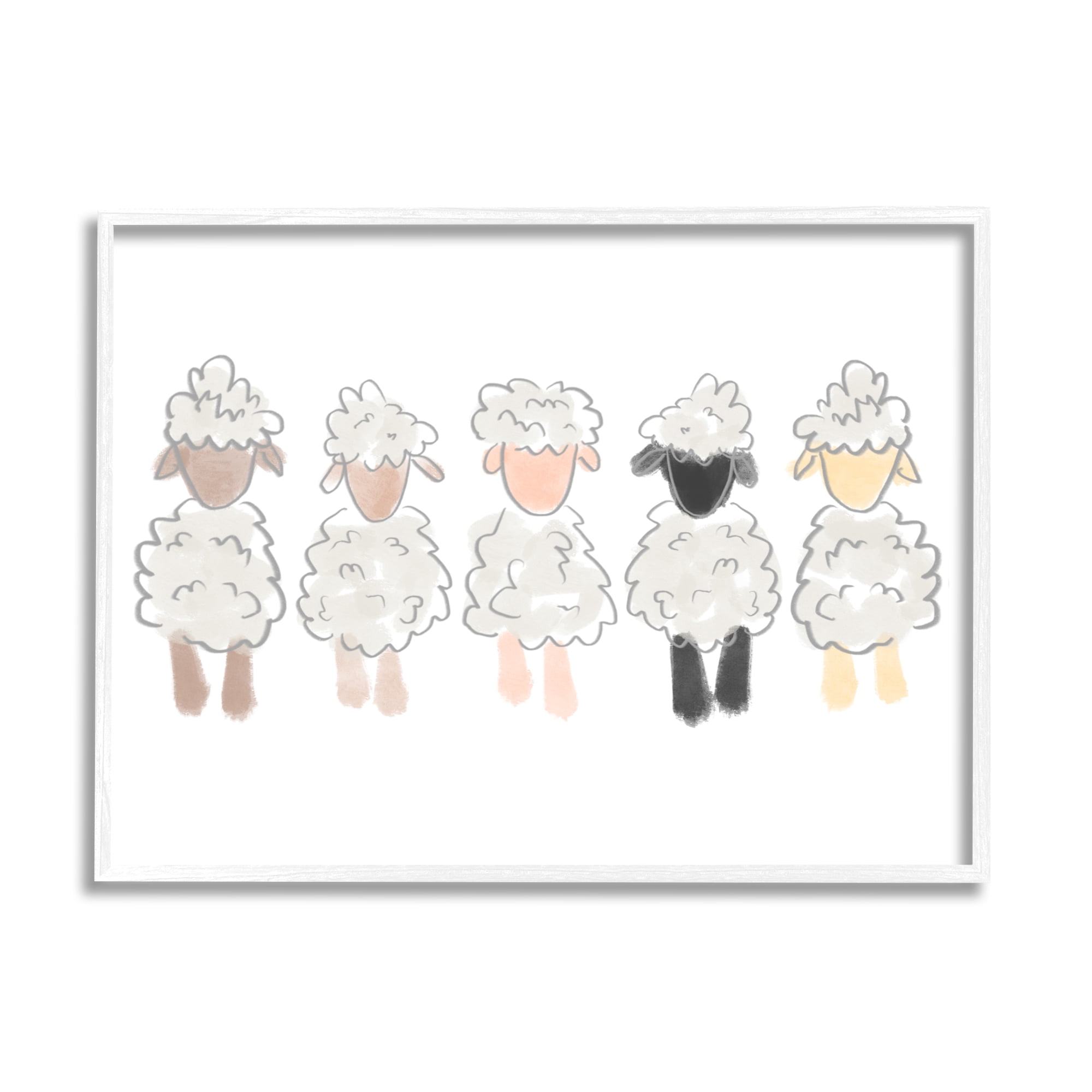 Stupell Industries Fluffy Soft Sheep Farm Animal Nursery Drawing Framed Wall Art, 30 x 24, Design by Anna Whitham