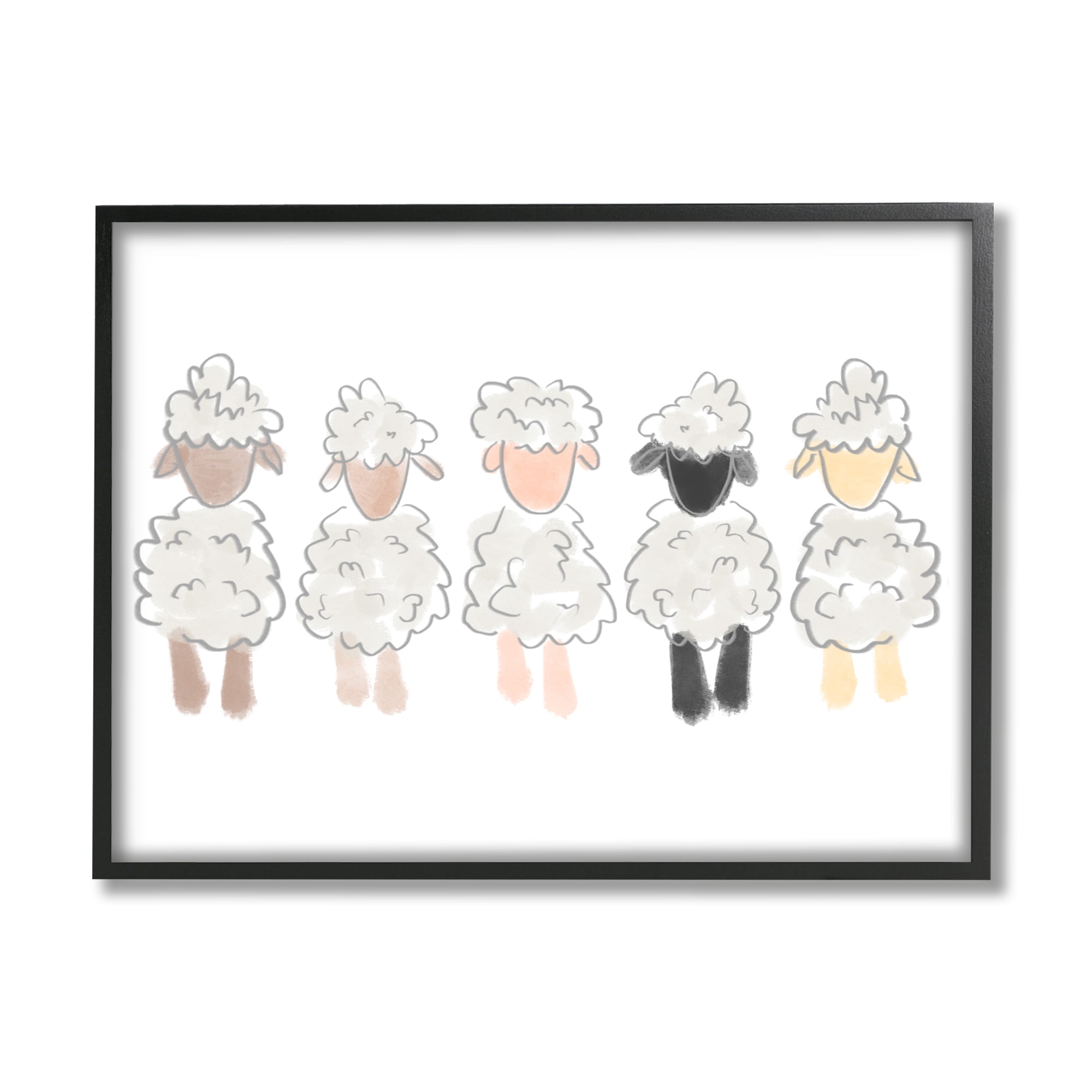 Stupell Industries Fluffy Soft Sheep Farm Animal Nursery Drawing Framed Wall Art, 30 x 24, Design by Anna Whitham