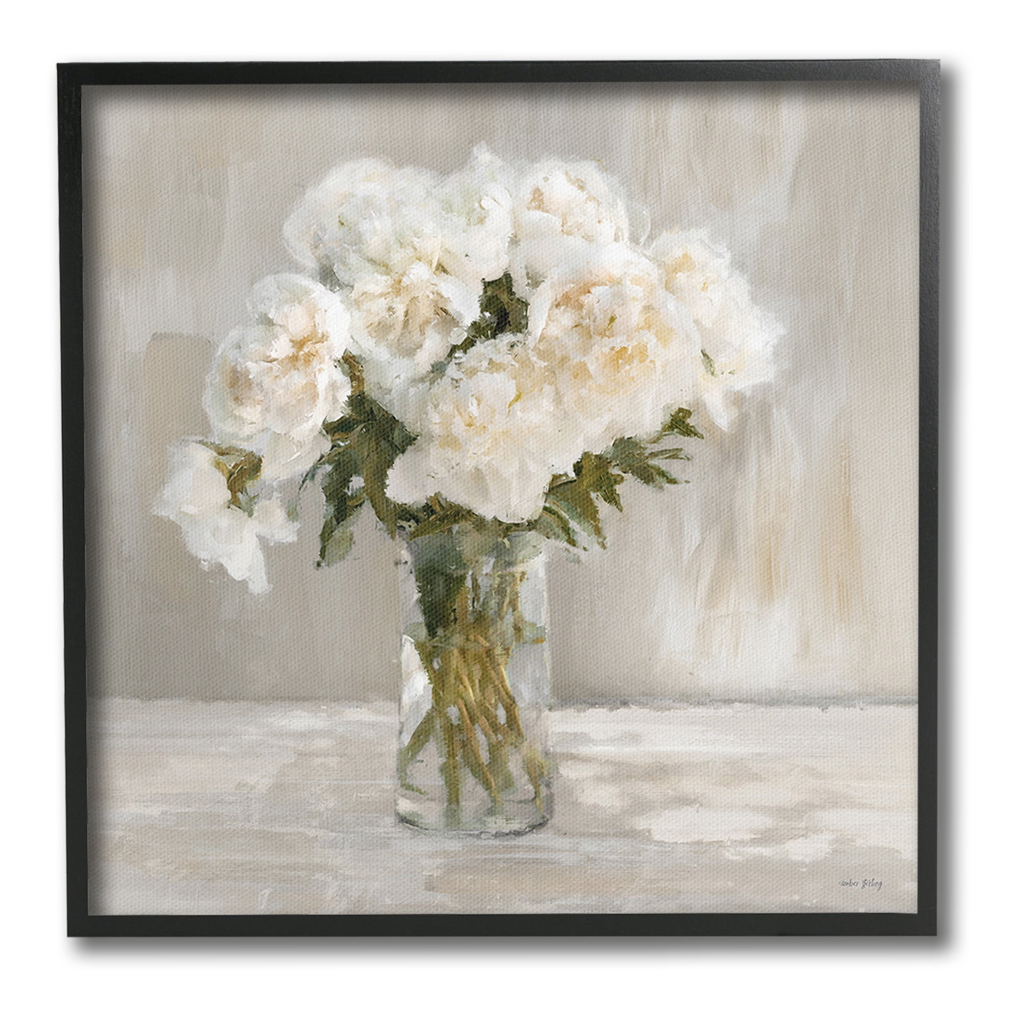 Stupell Industries Fluffy White Flowers Botanical & Floral Painting Black Framed Art Print Wall Art, 17 x 17
