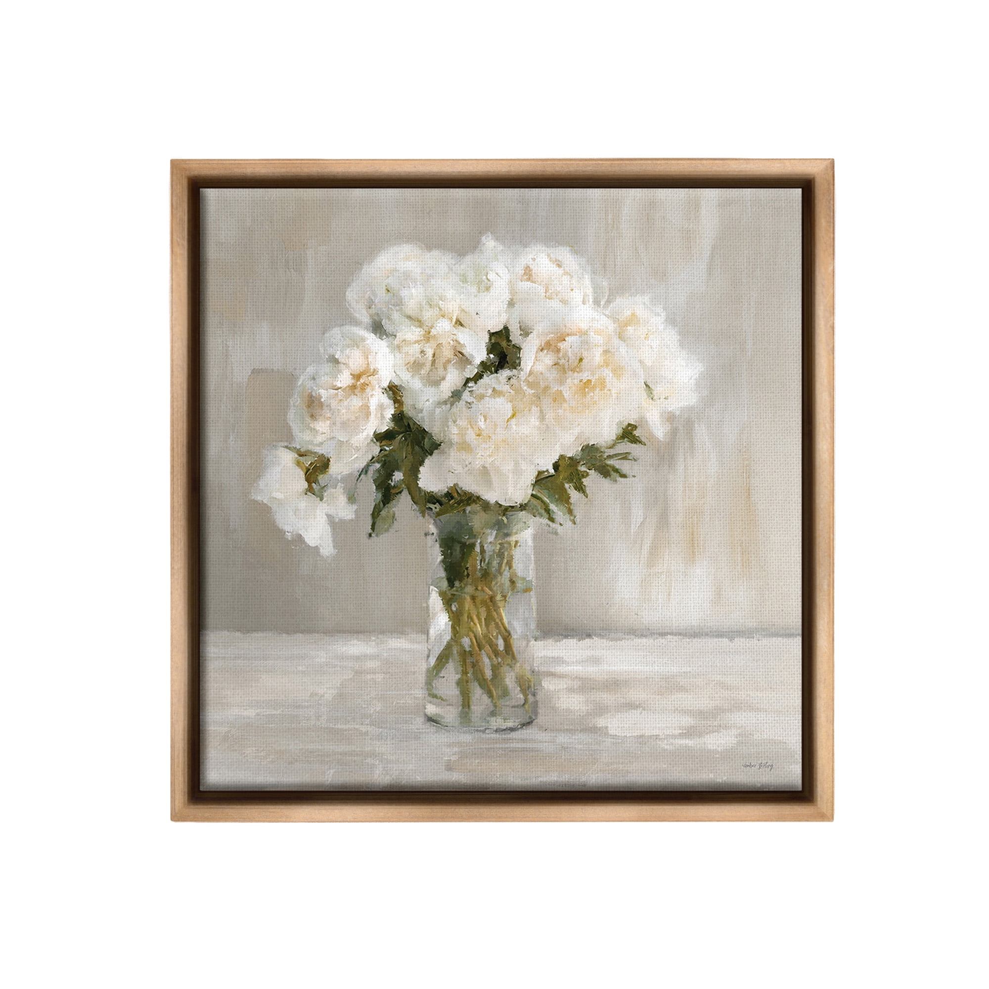 Stupell Industries Fluffy White Flowers Botanical & Floral Painting Brown Floater Framed Canvas Art Print Wall Art, 18 x 18