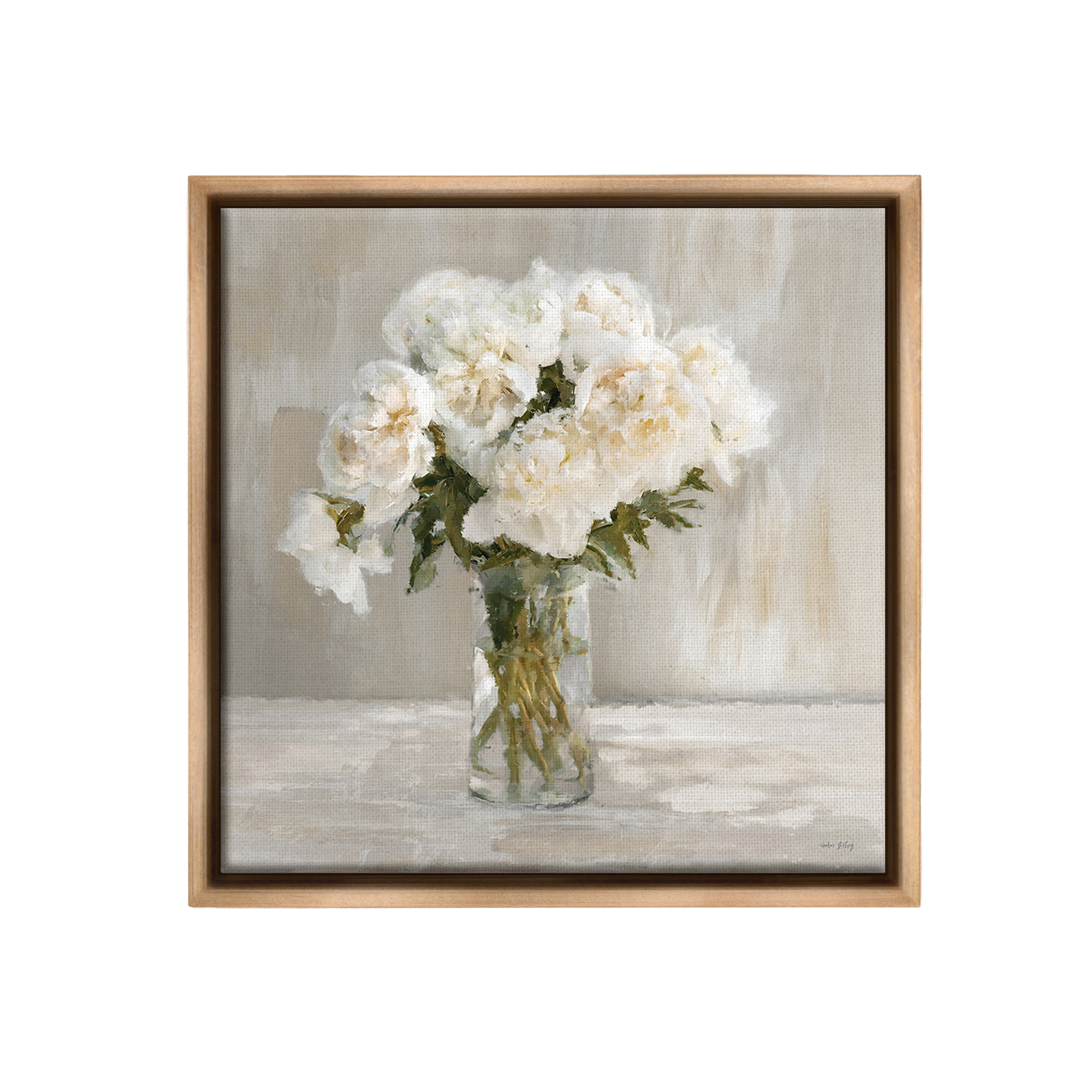 Stupell Industries Fluffy White Flowers Botanical & Floral Painting Brown Floater Framed Canvas Art Print Wall Art, 25 x 25