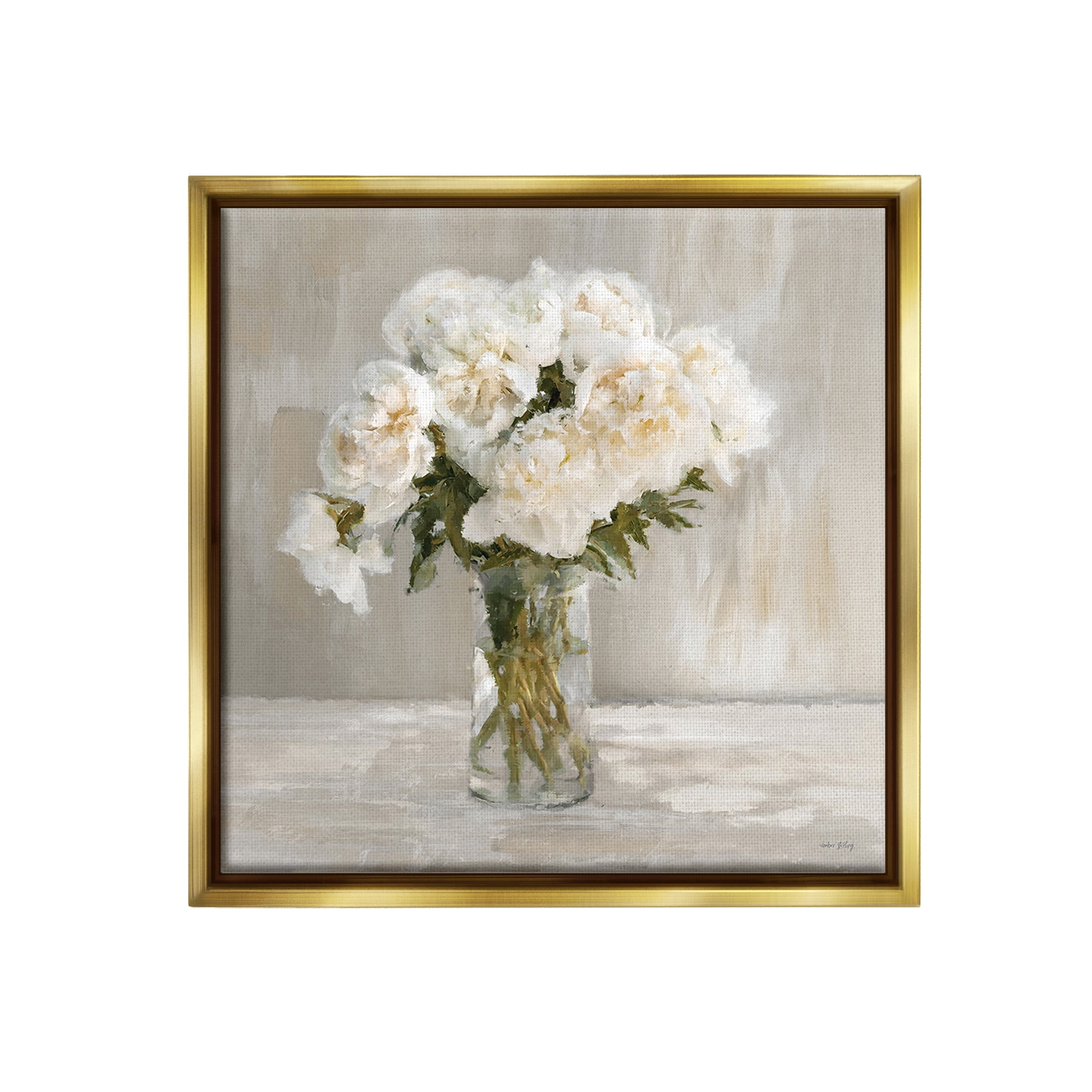 Stupell Industries Fluffy White Flowers Botanical & Floral Painting Gold Floater Framed Canvas Art Print Wall Art, 18 x 18