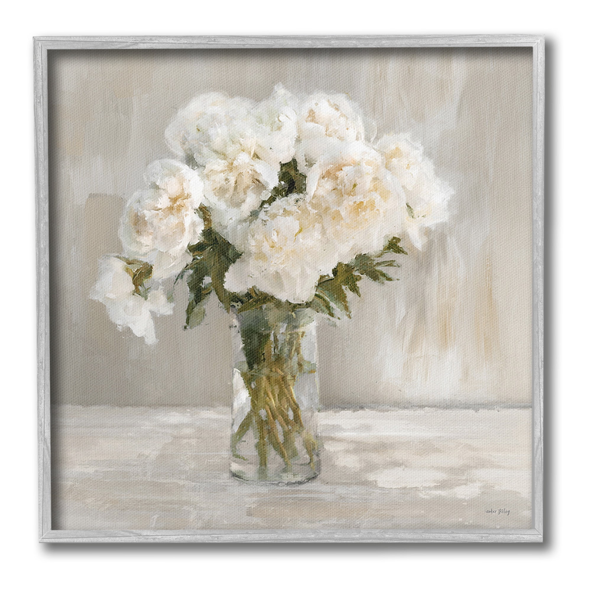 Stupell Industries Fluffy White Flowers Botanical & Floral Painting Gray Framed Art Print Wall Art, 17 x 17