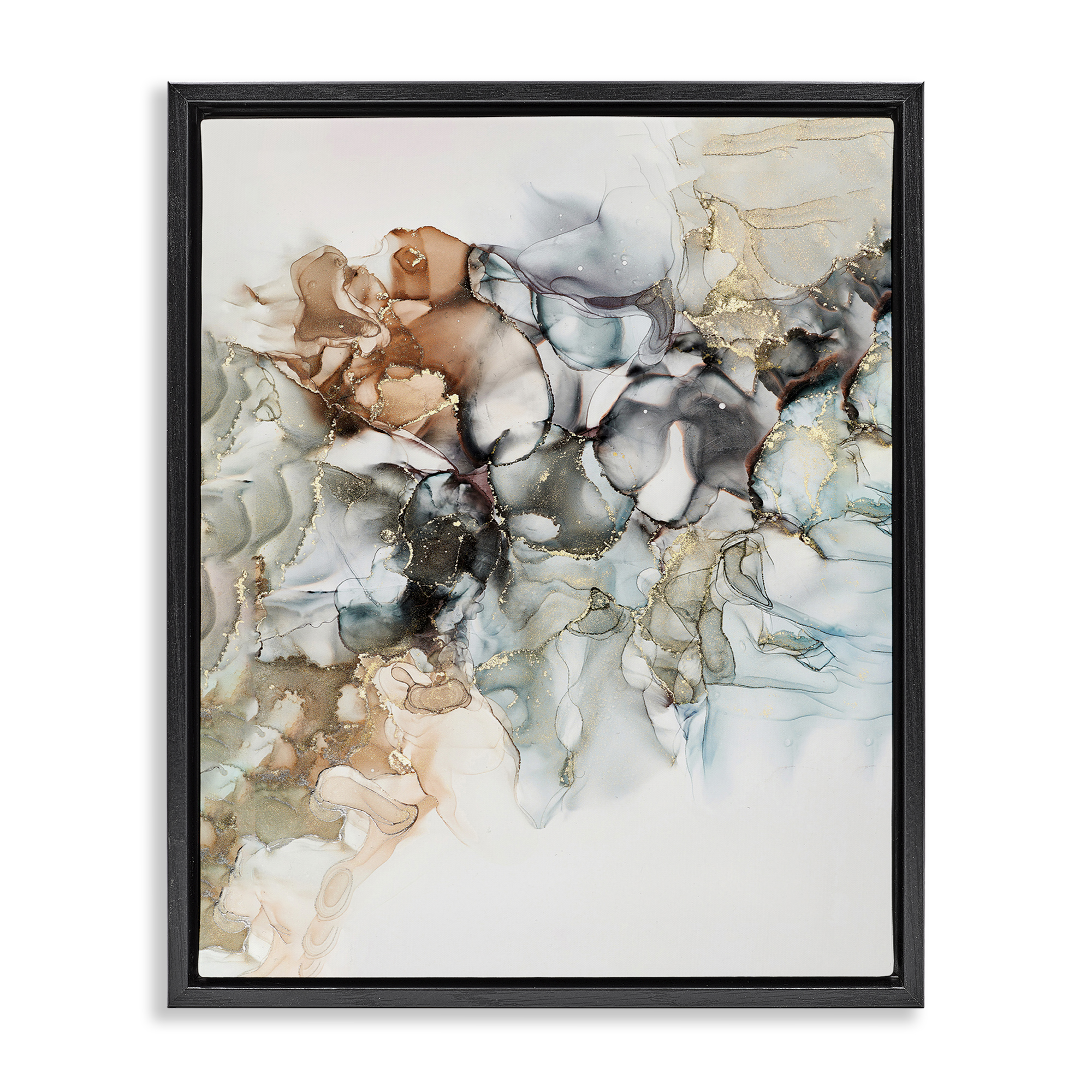 Stupell Industries Fluid Abstract Glam Detail Abstract Painting Black Floater Framed Canvas Art Print Wall Art, 17 x 21