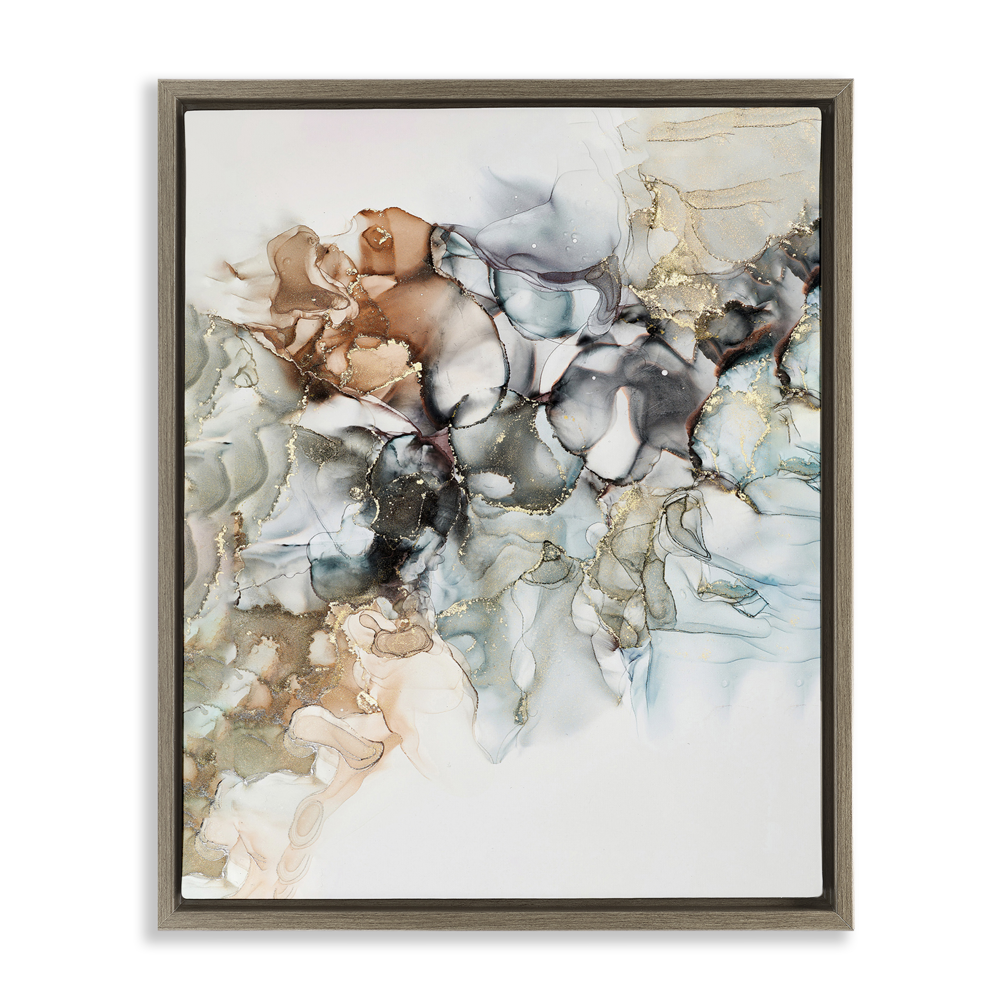 Stupell Industries Fluid Abstract Glam Detail Abstract Painting Brown Floater Framed Canvas Art Print Wall Art, 25 x 31