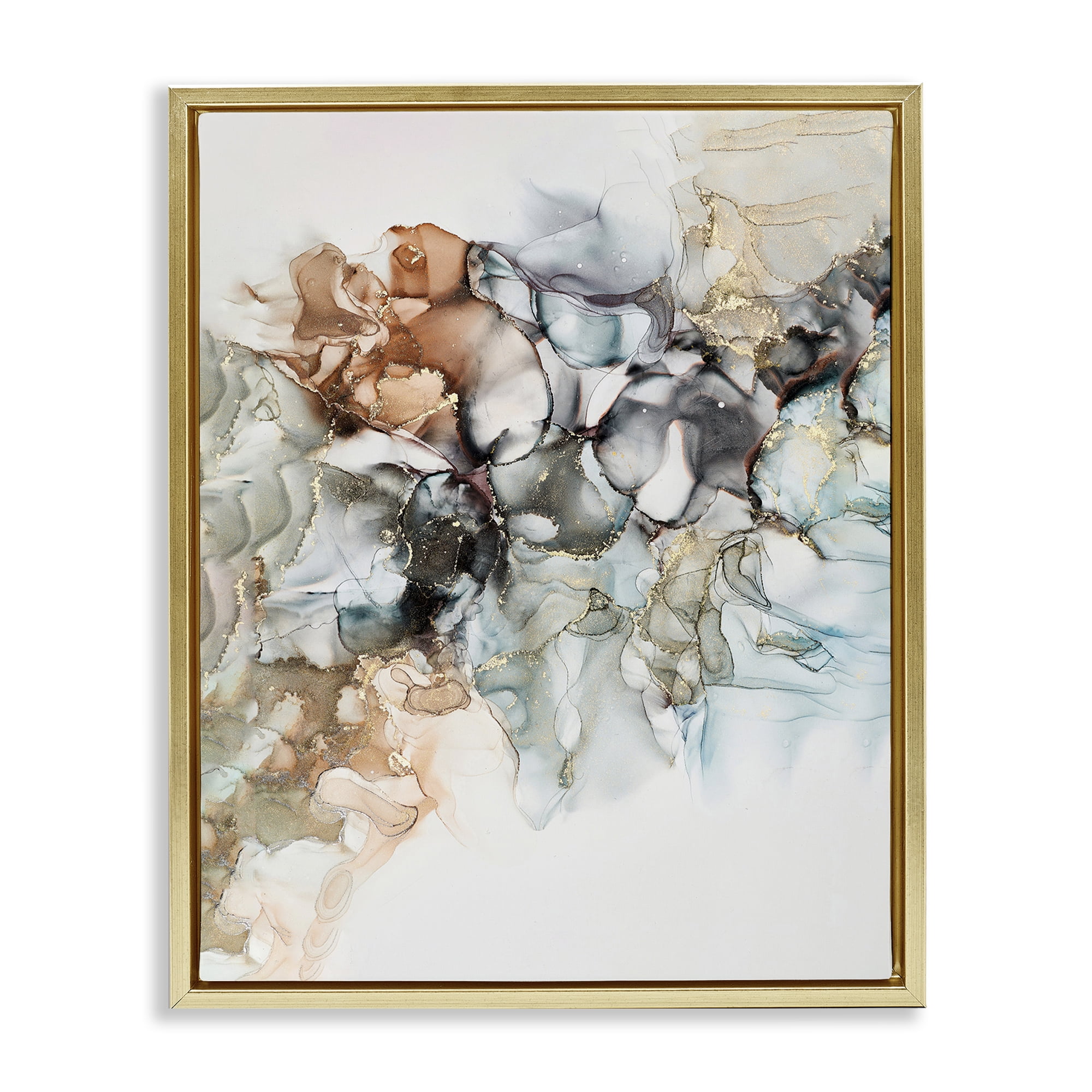 Stupell Industries Fluid Abstract Glam Detail Abstract Painting Gold Floater Framed Canvas Art Print Wall Art, 17 x 21