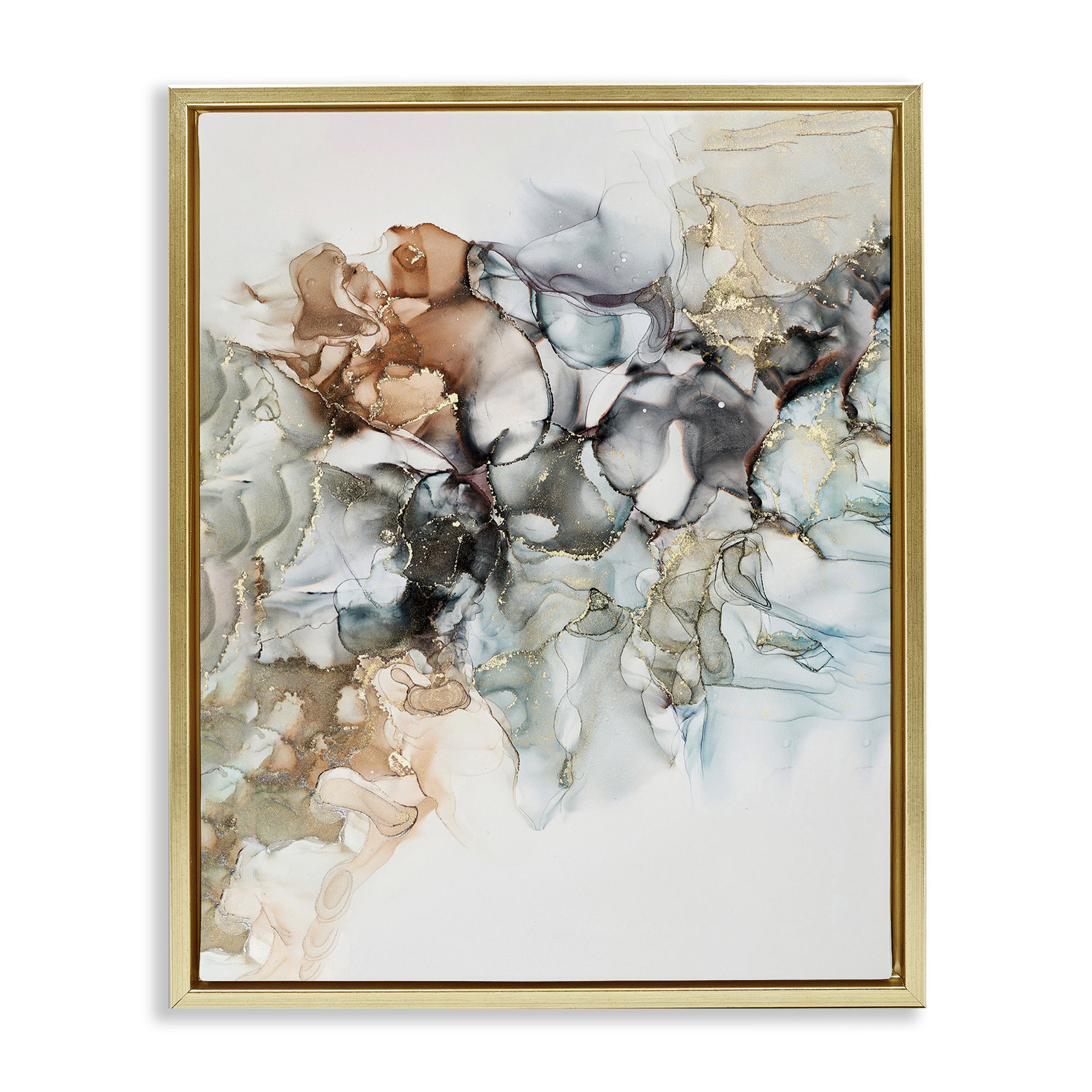 Stupell Industries Fluid Abstract Glam Detail Abstract Painting Gold Floater Framed Canvas Art Print Wall Art, 25 x 31