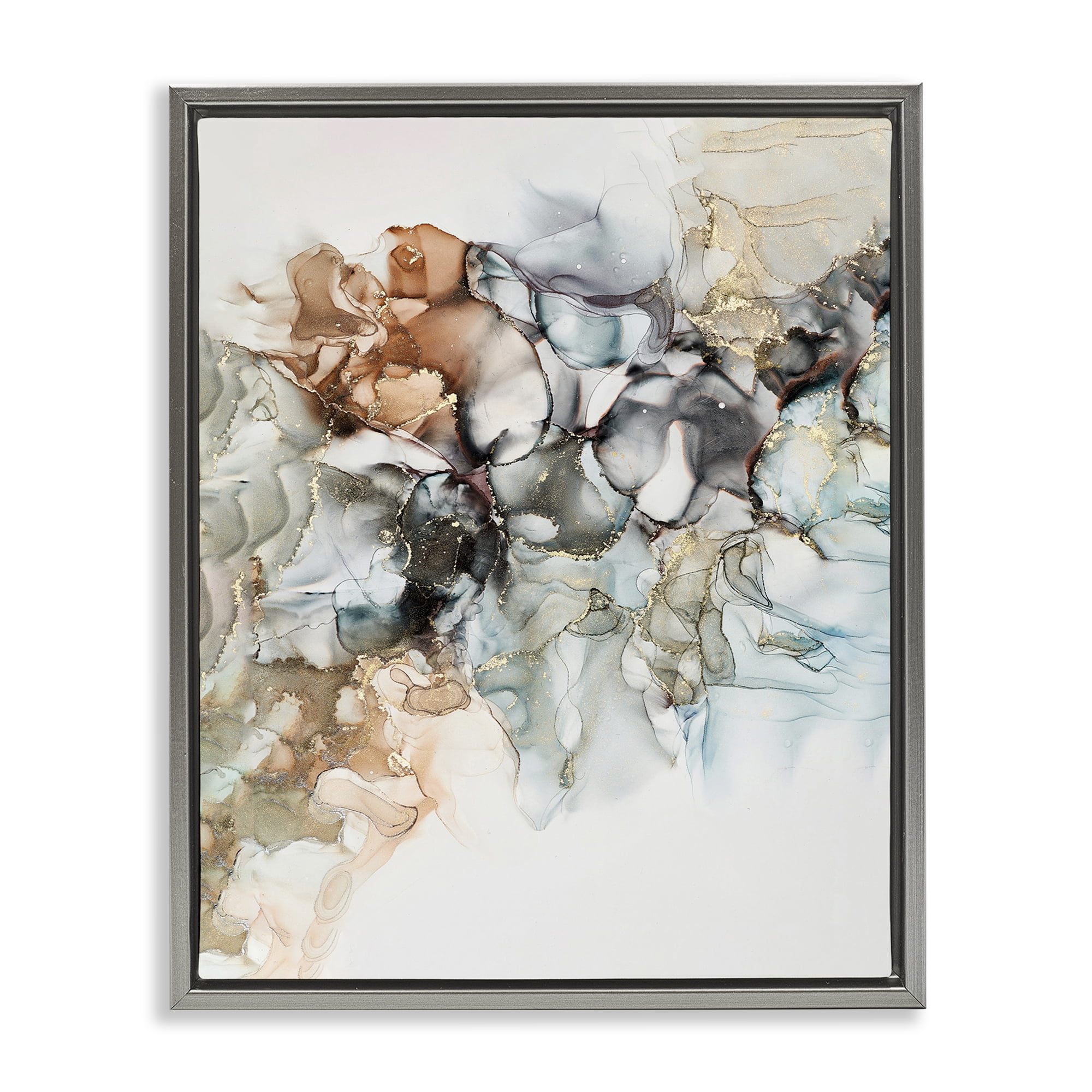 Stupell Industries Fluid Abstract Glam Detail Abstract Painting Gray Floater Framed Canvas Art Print Wall Art, 25 x 31