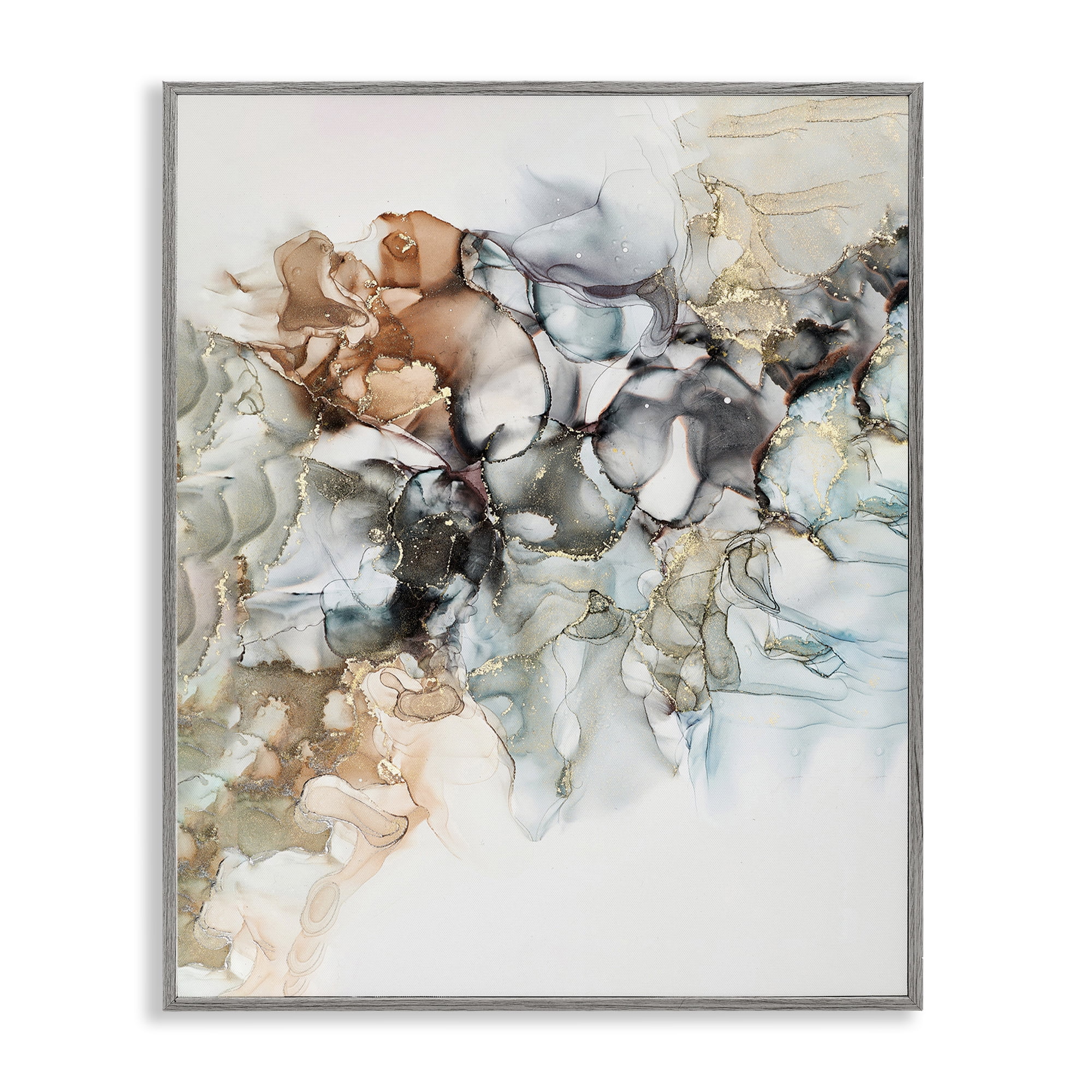 Stupell Industries Fluid Abstract Glam Detail Abstract Painting Gray Framed Art Print Wall Art, 16 x 20