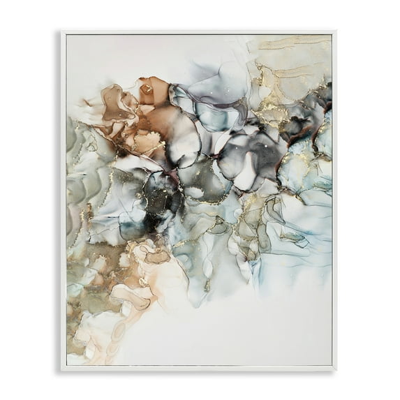 Stupell Industries Fluid Abstract Glam Detail Abstract Painting White Framed Art Print Wall Art, 24 x 30