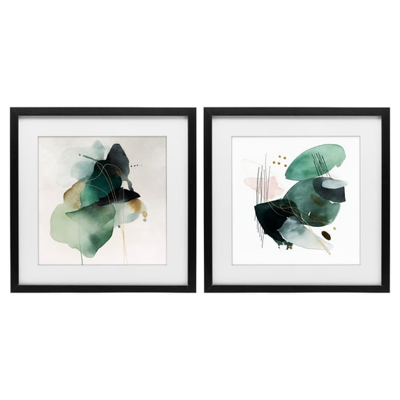 Stupell Industries Transitional Fluid Abstract Harmonies Black 2pc Framed Print Under Glass Set, 13 x 13 each, by Svetlana Aleynikova