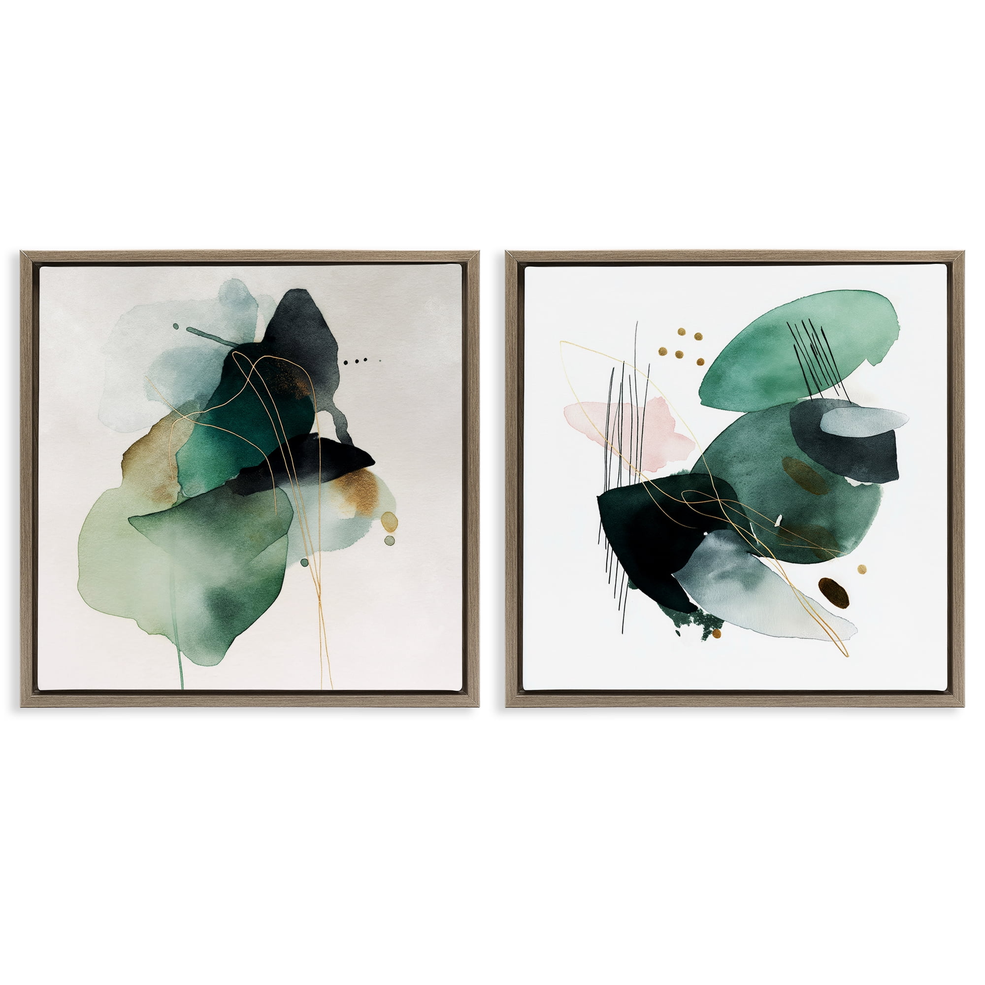 Stupell Industries Fluid Abstract Harmonies 2 Piece Brown Framed Floater Canvas Set, design by Svetlana Aleynikova