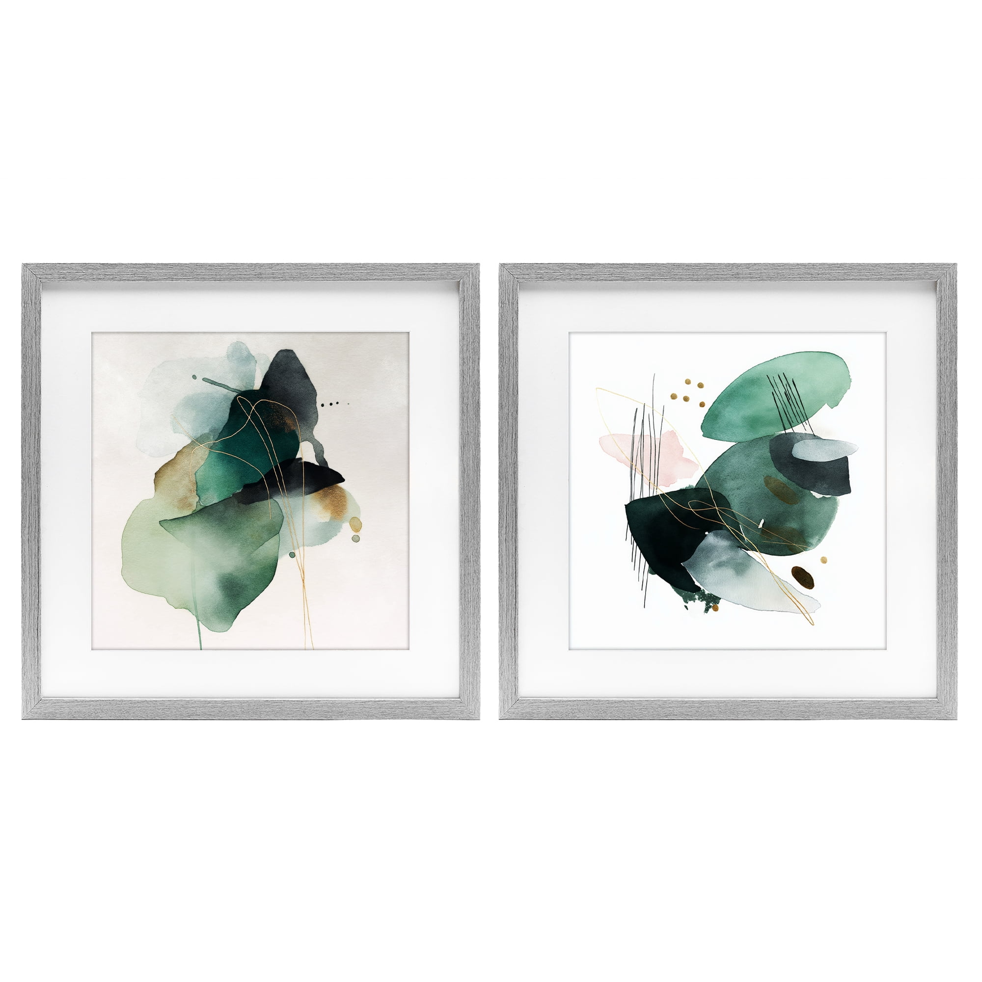 Stupell Industries Fluid Abstract Harmonies 2 Piece Gray Framed Print Under Glass Set, design by Svetlana Aleynikova