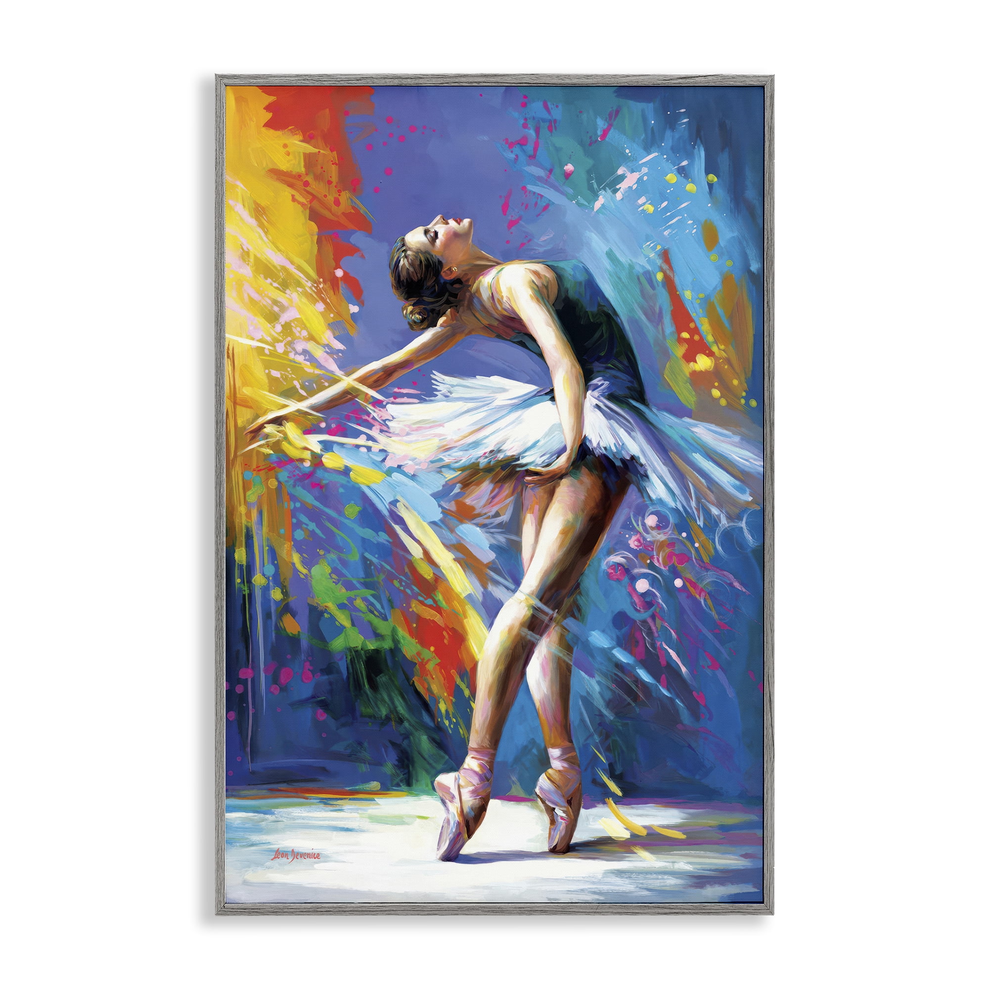 Stupell Industries Fluid Ballerina Movement Entertainment Painting Gray Framed Art Print Wall Art, 16 x 24
