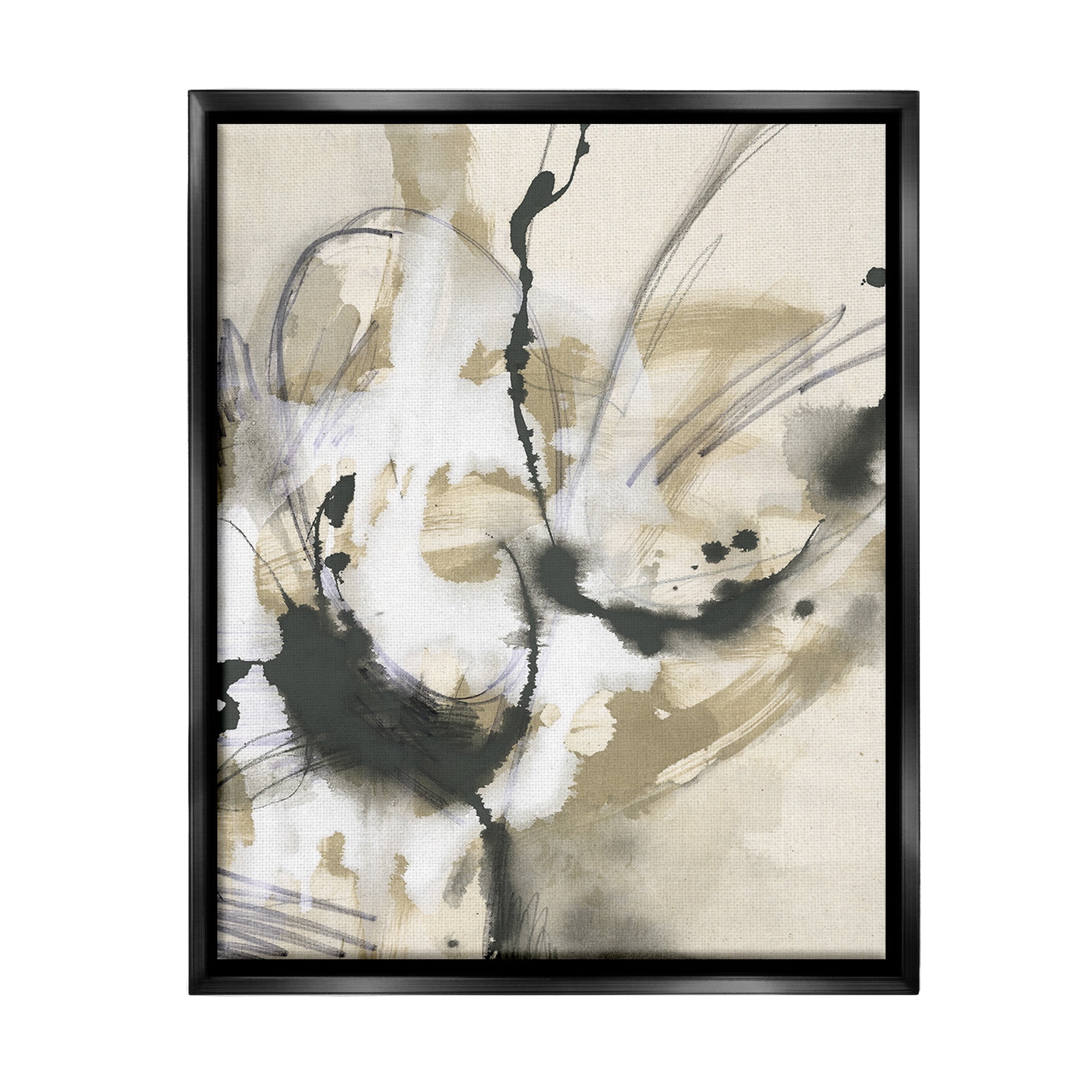 Stupell Industries Fluid Black & Beige Abstract Abstract Painting Black Floater Framed Canvas Art Print Wall Art, 25 x 31
