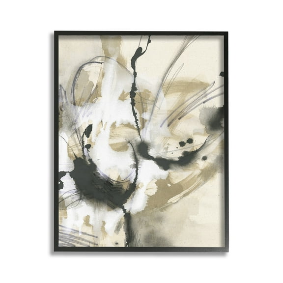 Stupell Industries Fluid Black & Beige Abstract Abstract Painting Black Framed Art Print Wall Art, 11 x 14